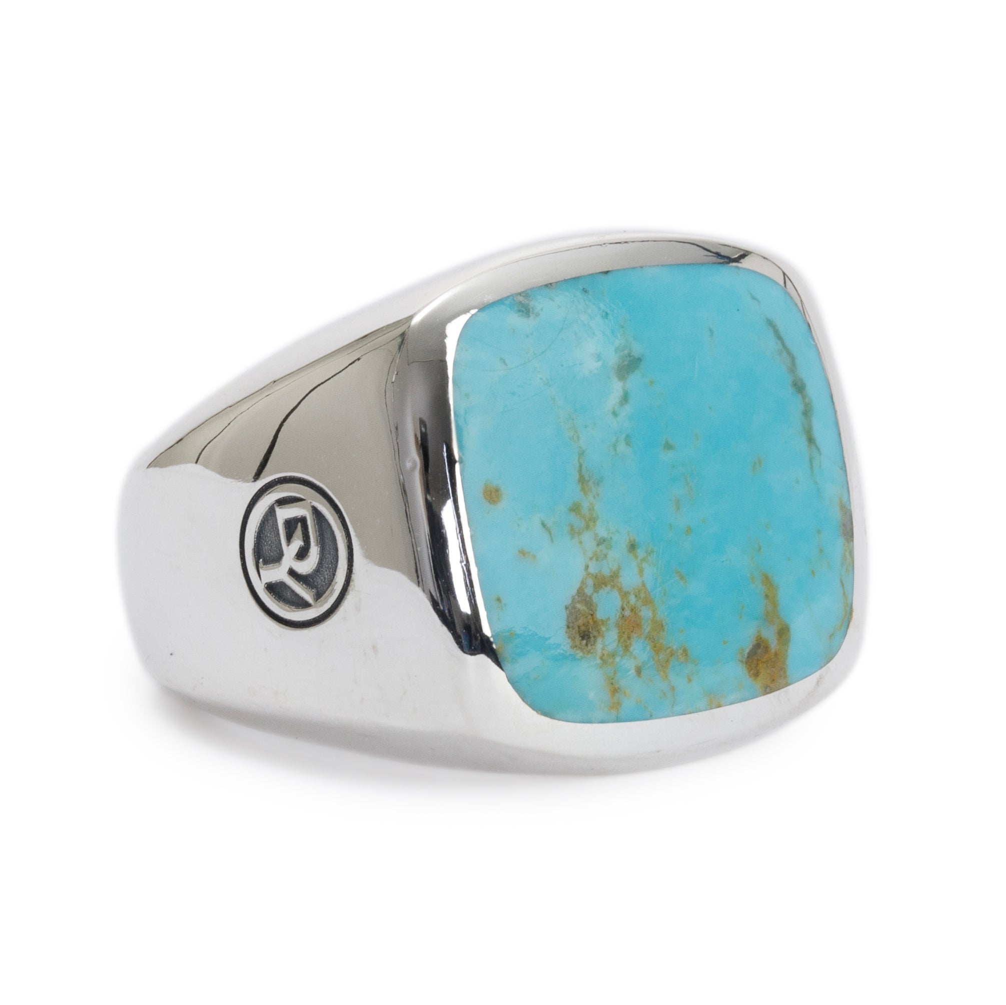 David Yurman Sterling Silver Exotic Stone Signet Ring with Turquoise, Size 9