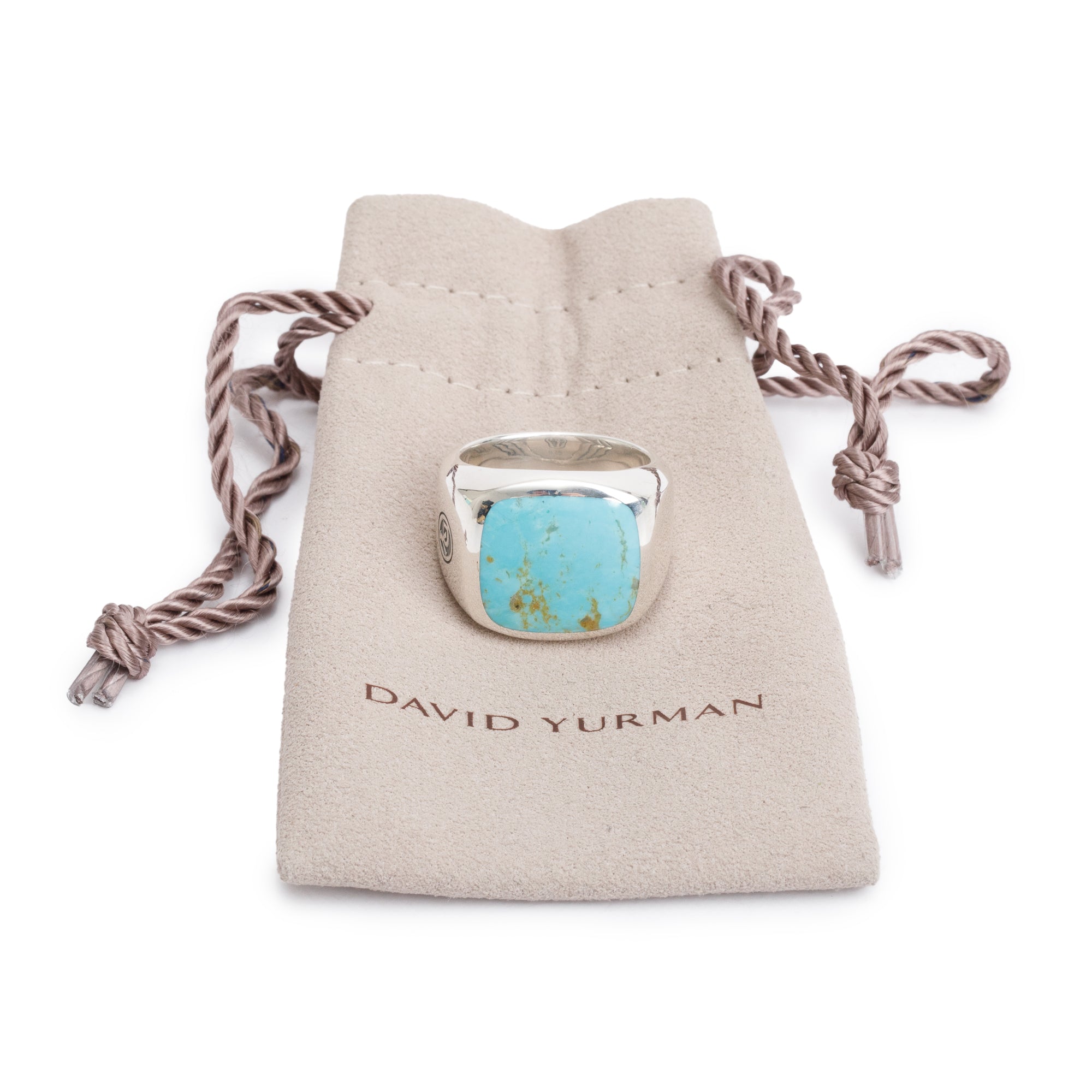 David Yurman Sterling Silver Exotic Stone Signet Ring with Turquoise, Size 9