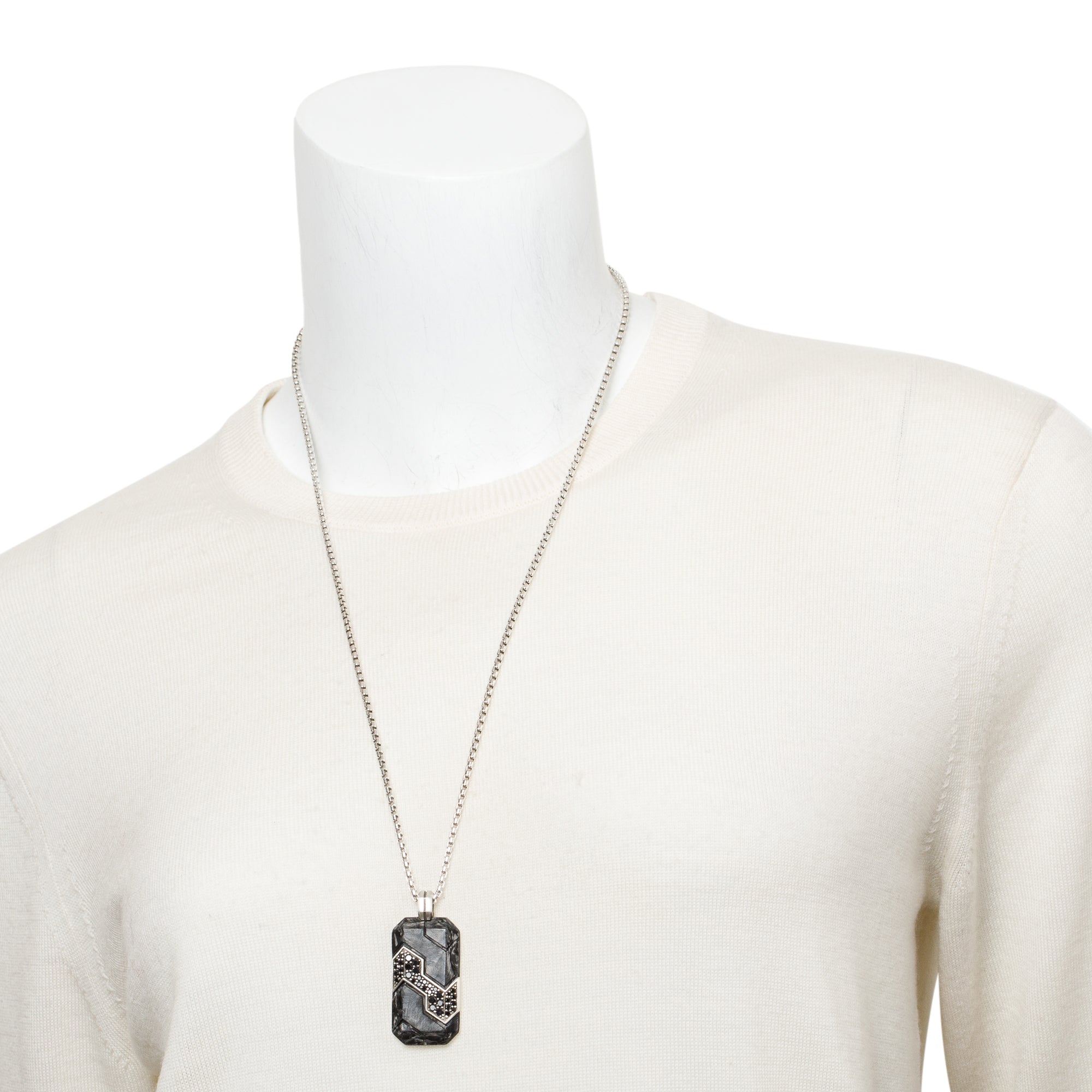David Yurman Sterling Silver Forged Carbon Black Diamond Tag Pendant Necklace