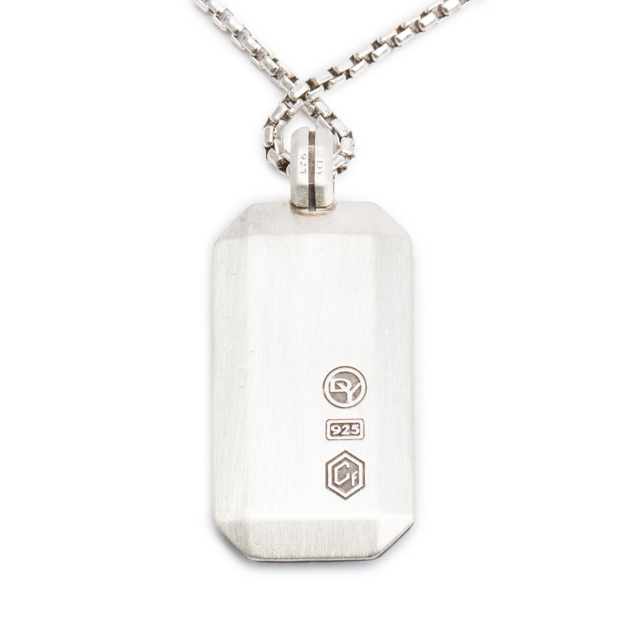 David Yurman Sterling Silver Forged Carbon Black Diamond Tag Pendant Necklace