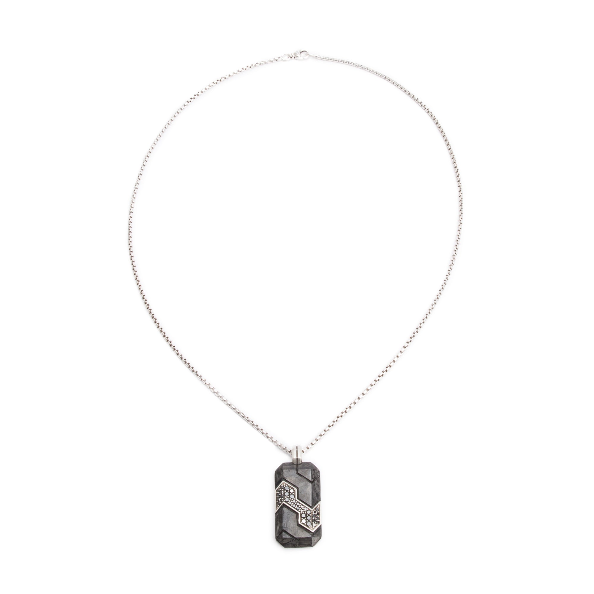 David Yurman Sterling Silver Forged Carbon Black Diamond Tag Pendant Necklace