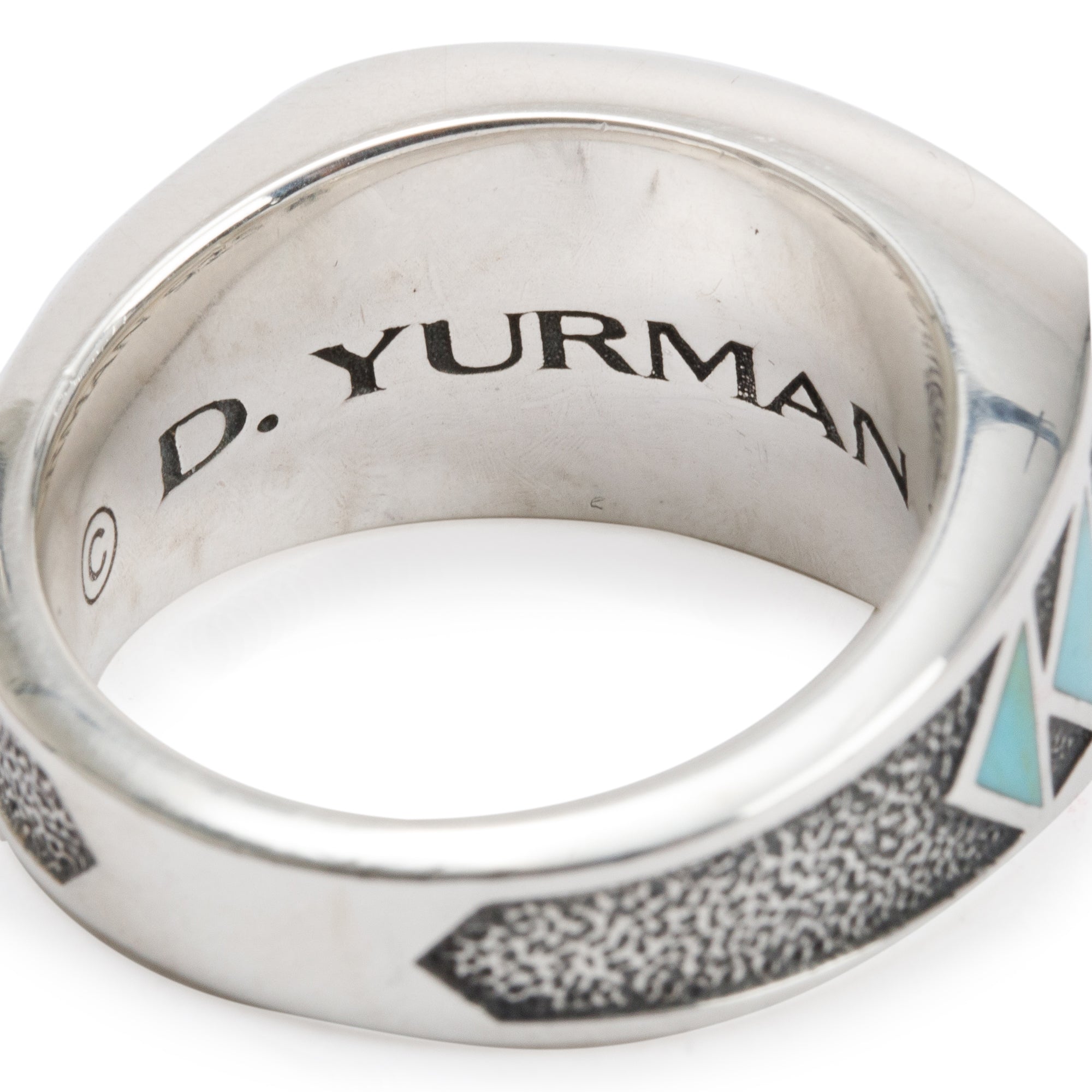 David Yurman Sterling Silver Frontier Turquoise Signet Ring, Size 9.75