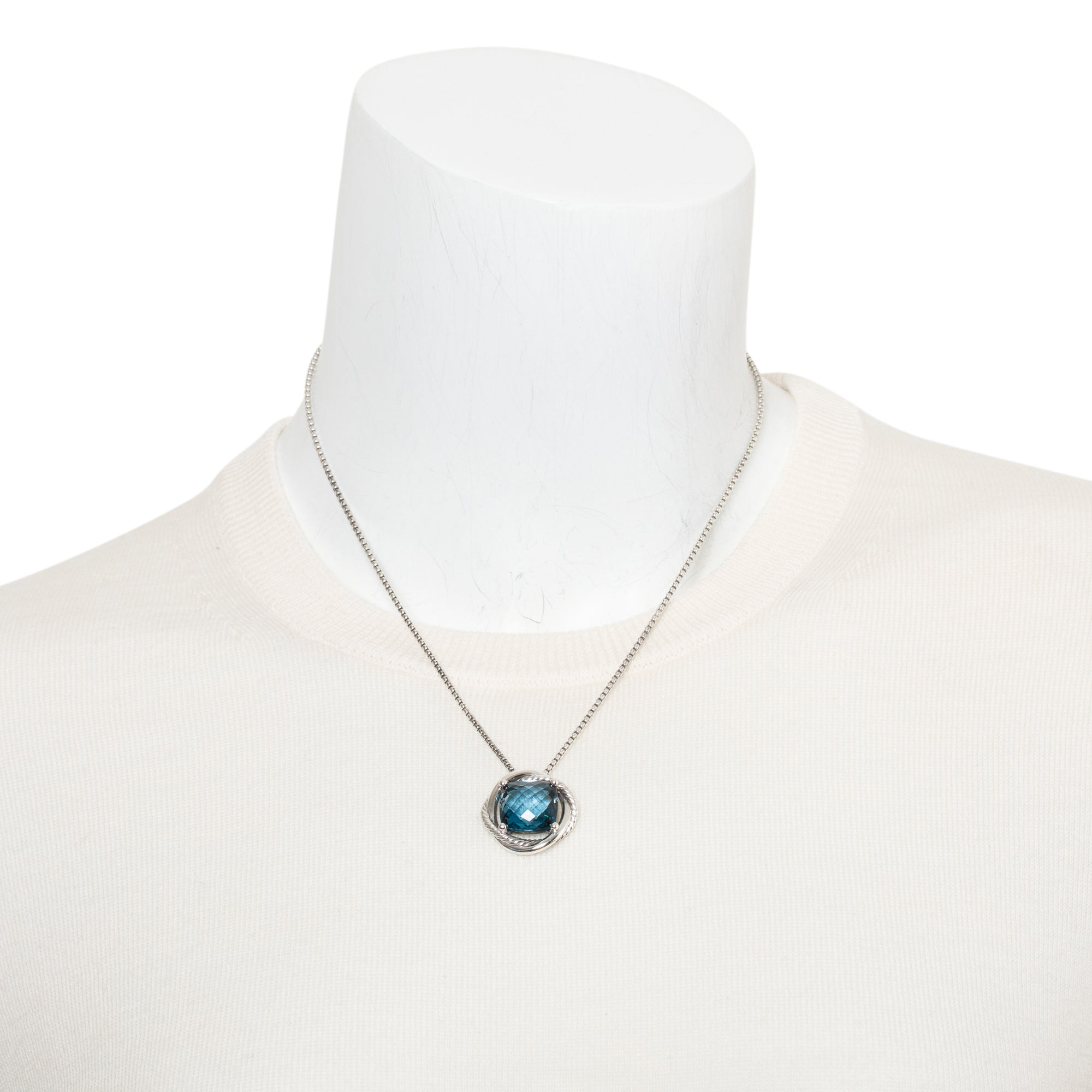 David Yurman Sterling Silver Hampton Blue Topaz Infinity Pendant Necklace