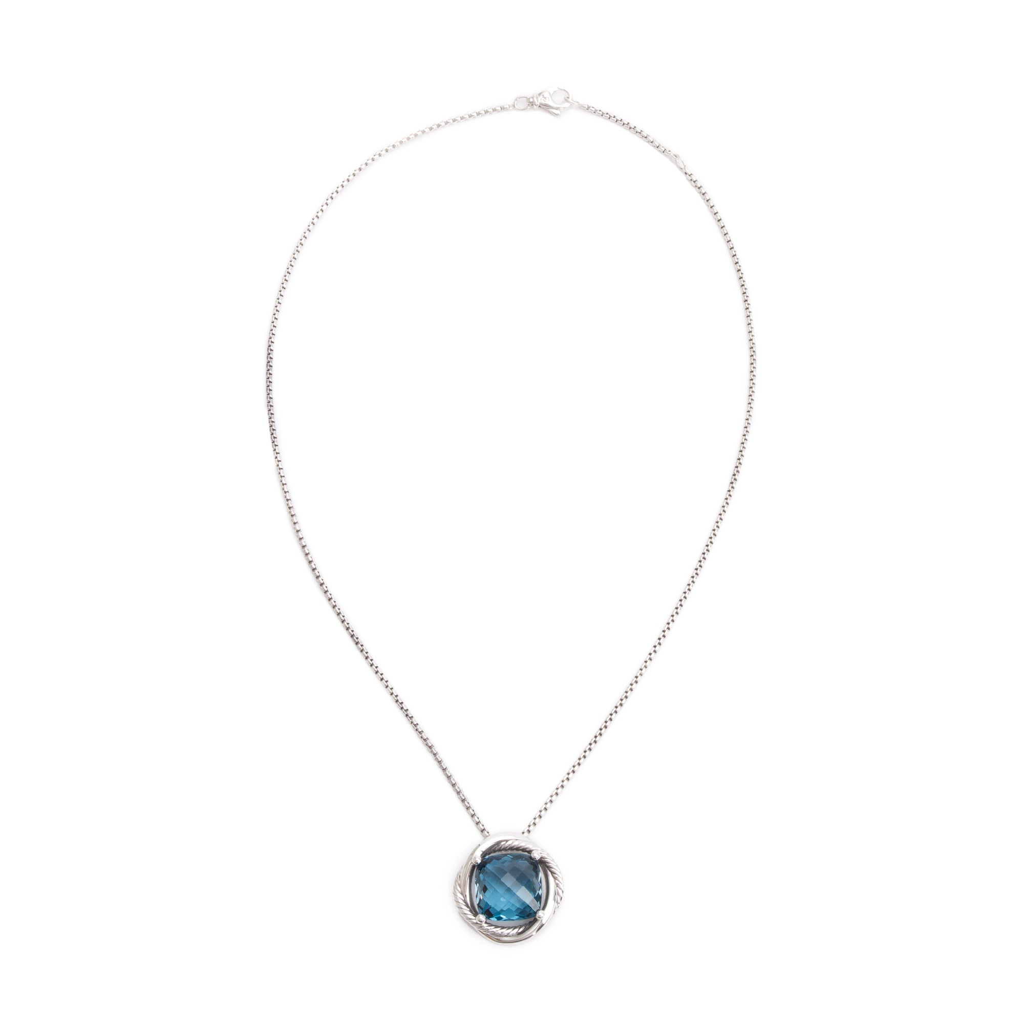 David Yurman Sterling Silver Hampton Blue Topaz Infinity Pendant Necklace