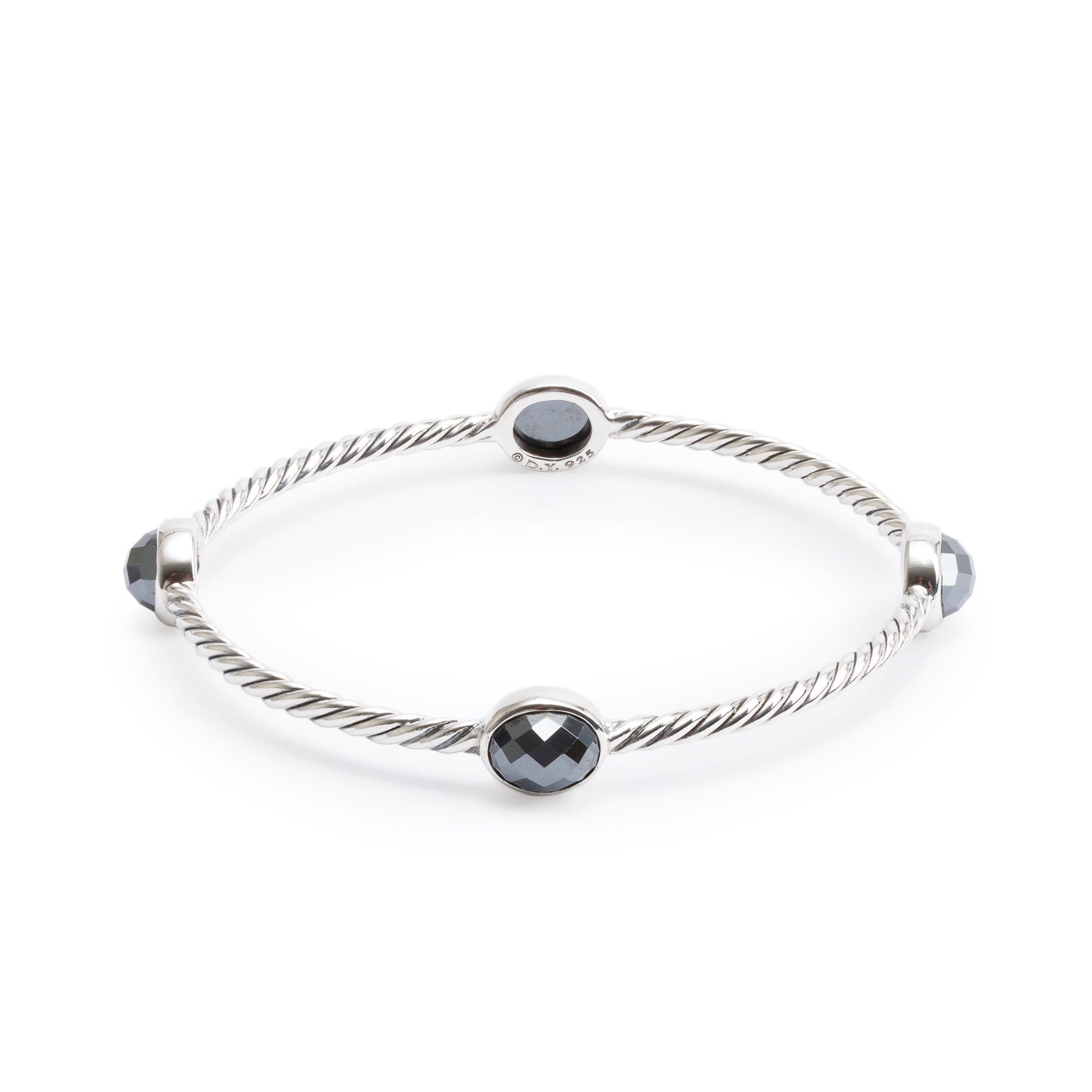 David Yurman Sterling Silver Hematite Color Classics Four Station Bangle Bracelet