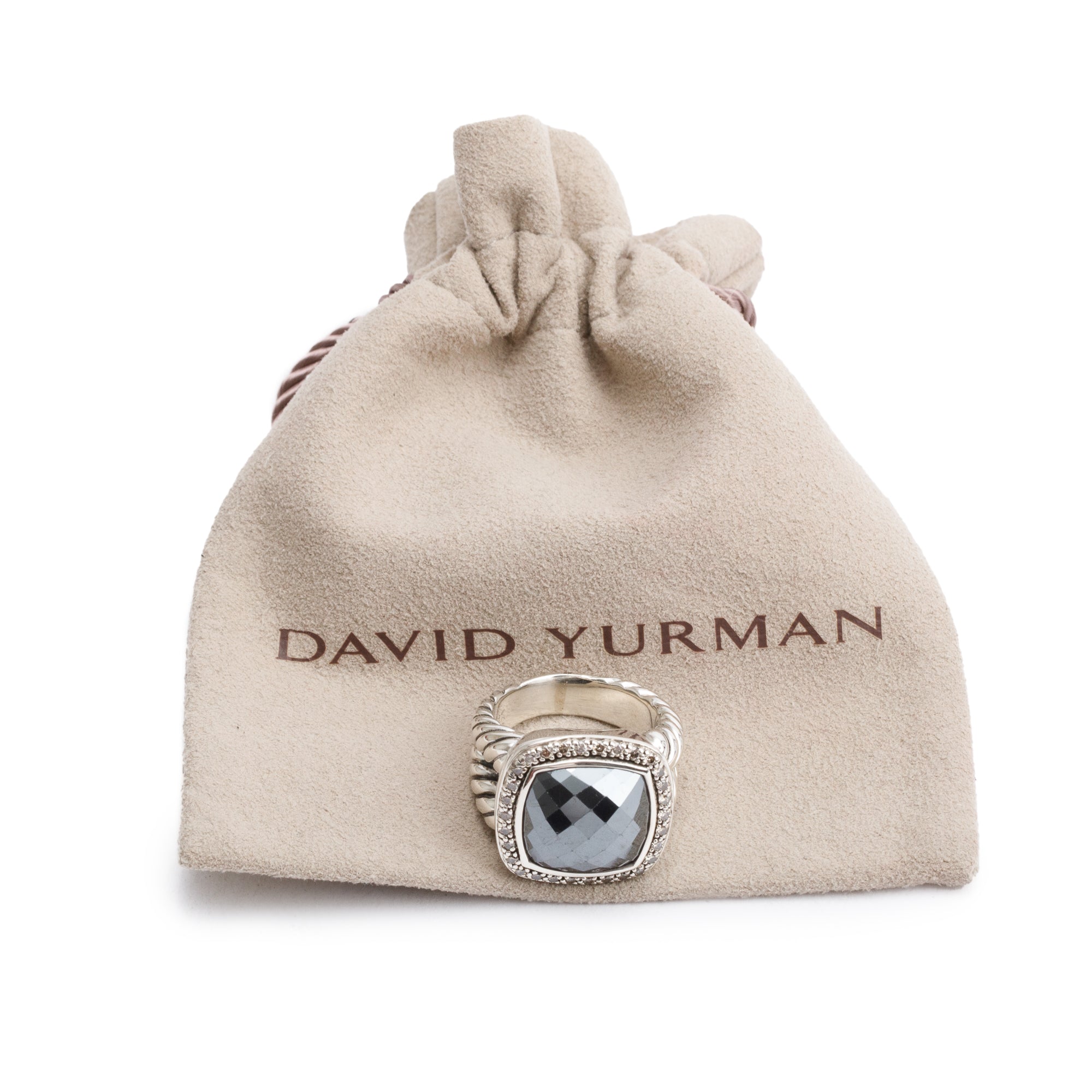 David Yurman Sterling Silver Hematite & Diamond 14 MM Albion Ring, Size 7.25