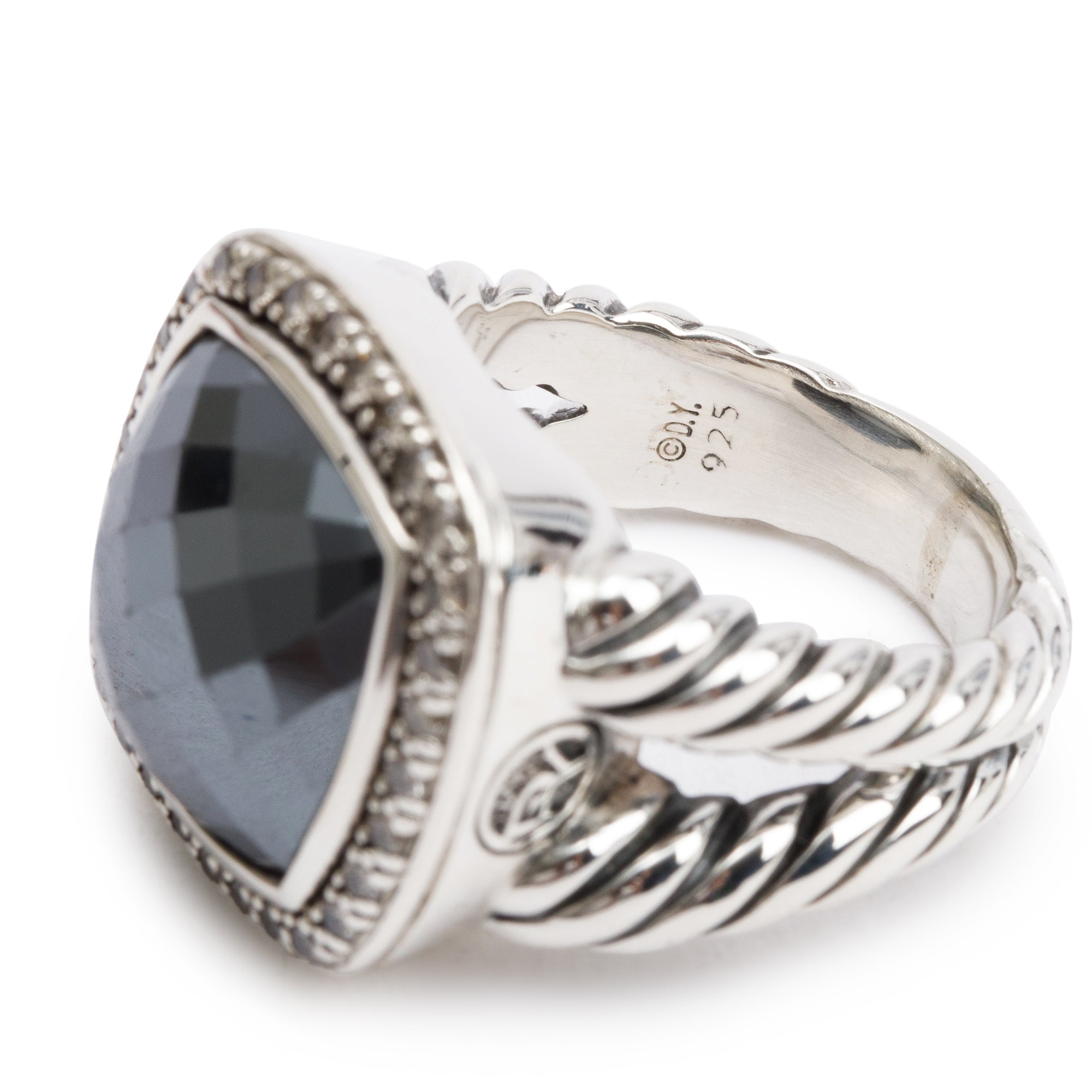 David Yurman Sterling Silver Hematite & Diamond 14 MM Albion Ring, Size 7.25