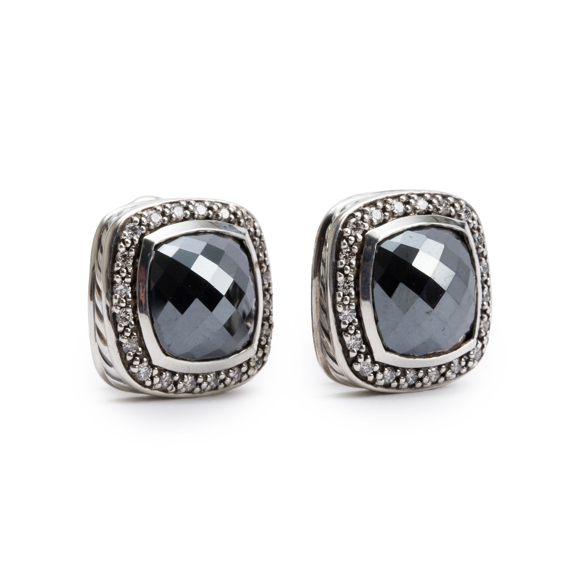David Yurman Sterling Silver Hematite & Diamond Albion Earrings, 11 MM