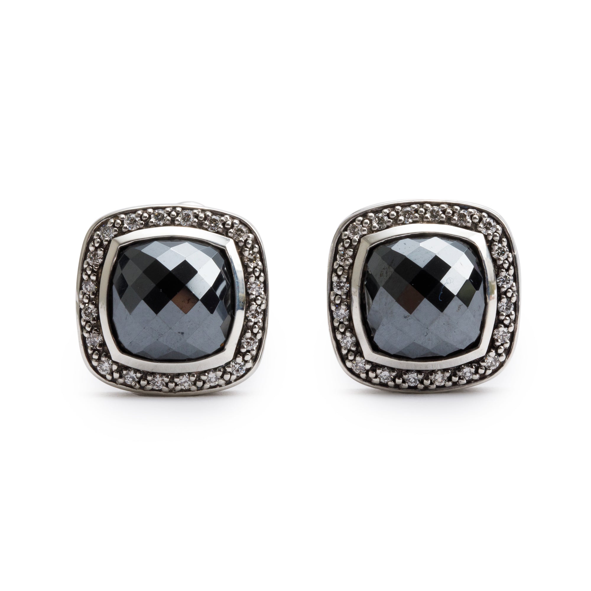 David Yurman Sterling Silver Hematite & Diamond Albion Earrings, 11 MM