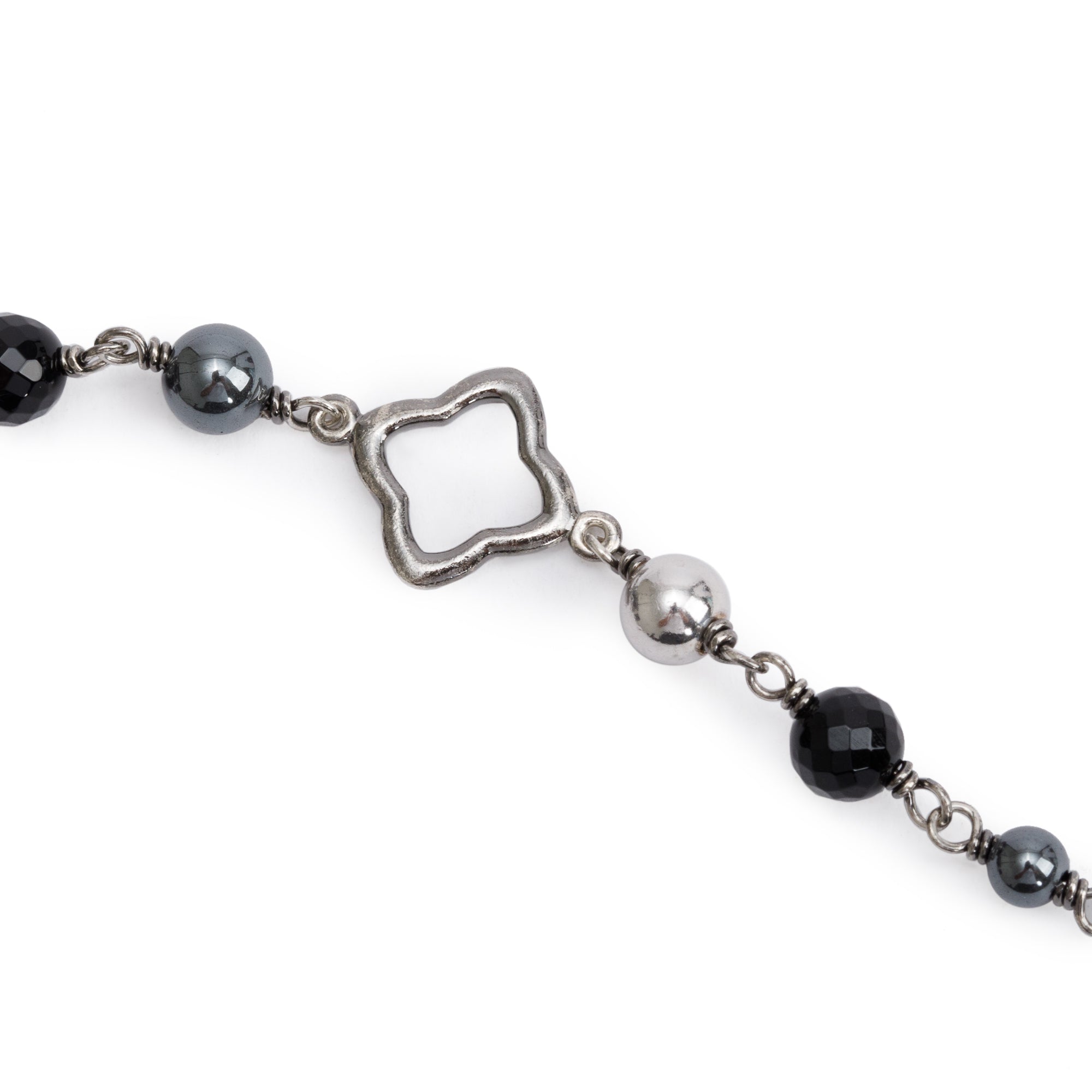 David Yurman Sterling Silver Hematite & Onyx Quatrefoil Bead Long Necklace