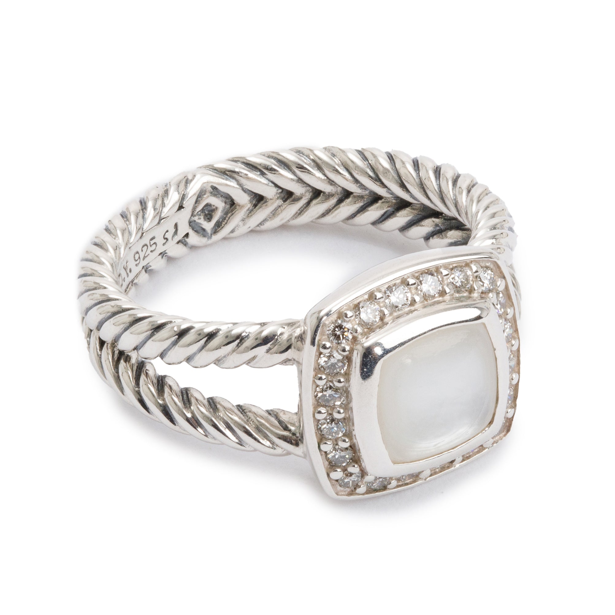 David Yurman Sterling Silver Mother of Pearl & Diamond Petite Albion Ring, Size 6.25