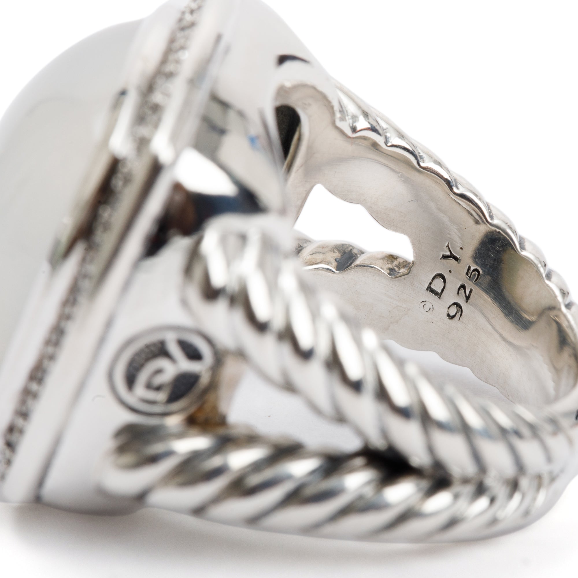 David Yurman Sterling Silver Mother of Pearl, Quartz Doublet & Diamond Albion Ring, Size 6.5