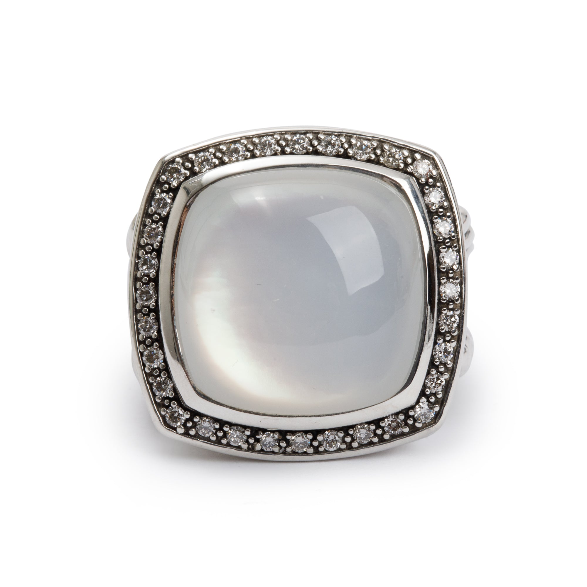 David Yurman Sterling Silver Mother of Pearl, Quartz Doublet & Diamond Albion Ring, Size 6.5