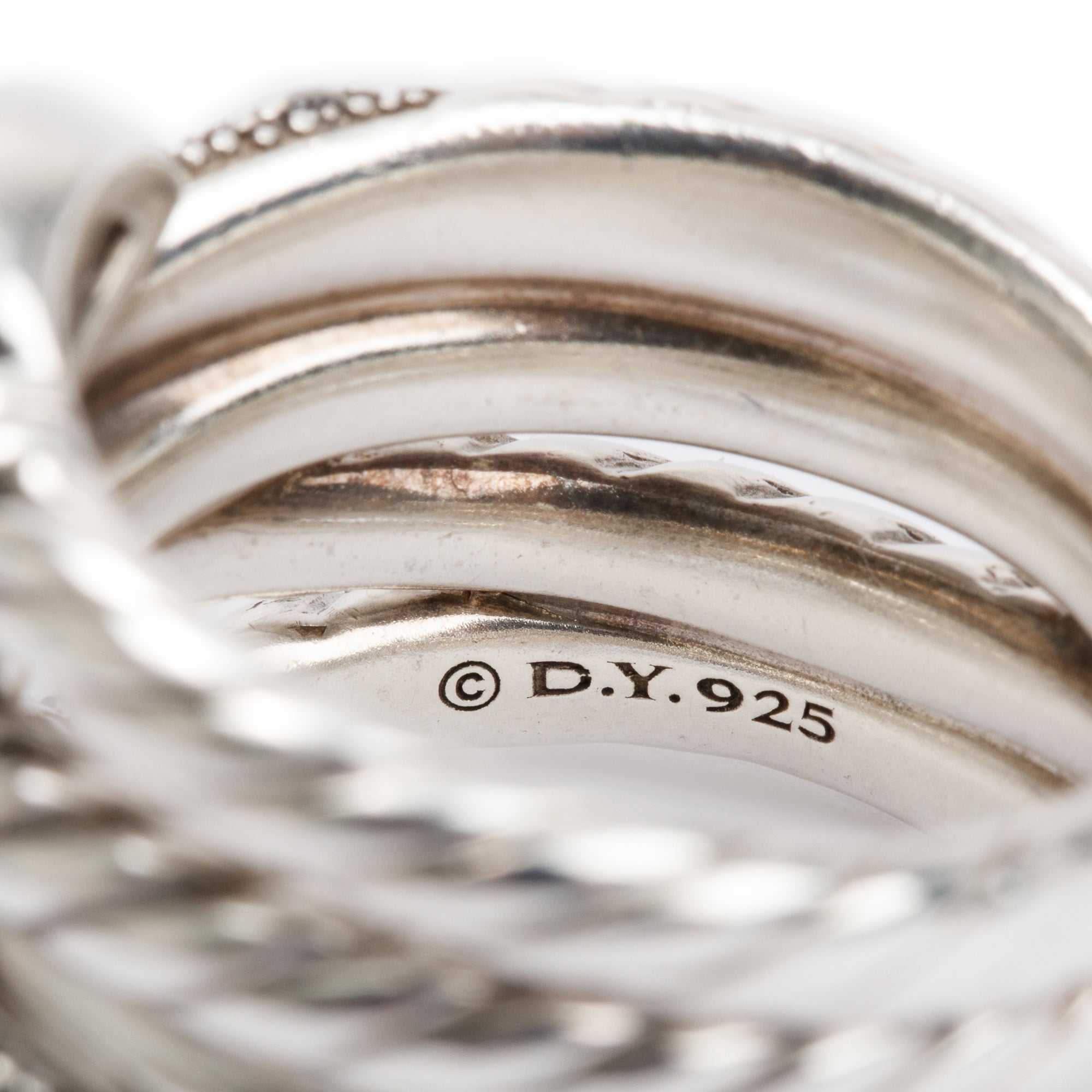 David Yurman Sterling Silver Mother of Pearl Quartz Doublet, Hematine & Diamond Grisaille Crossover Ring, Size 8