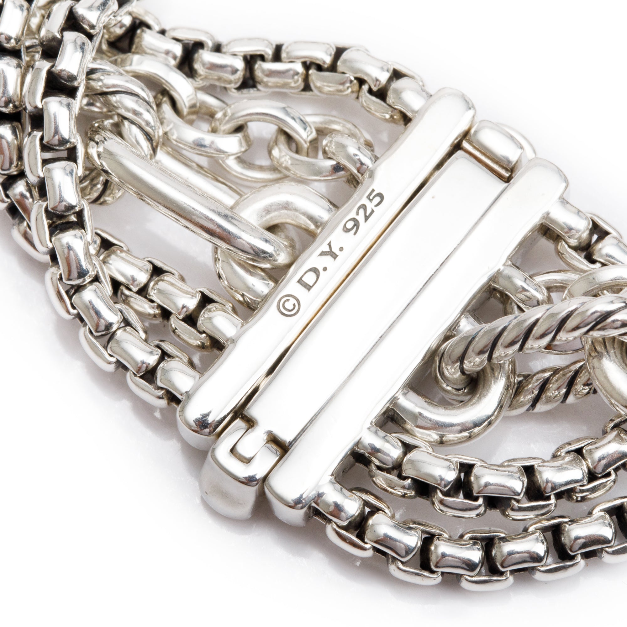 David Yurman Sterling Silver Multi Row Chain Bracelet w/ Box