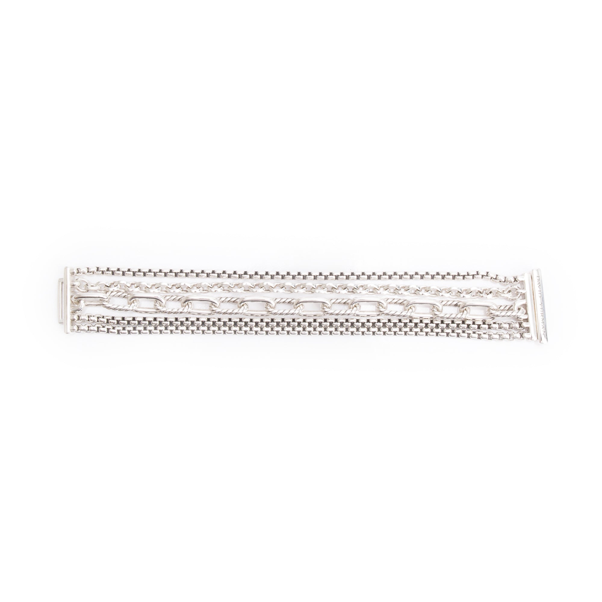 David Yurman Sterling Silver Multi Row Chain Bracelet w/ Box