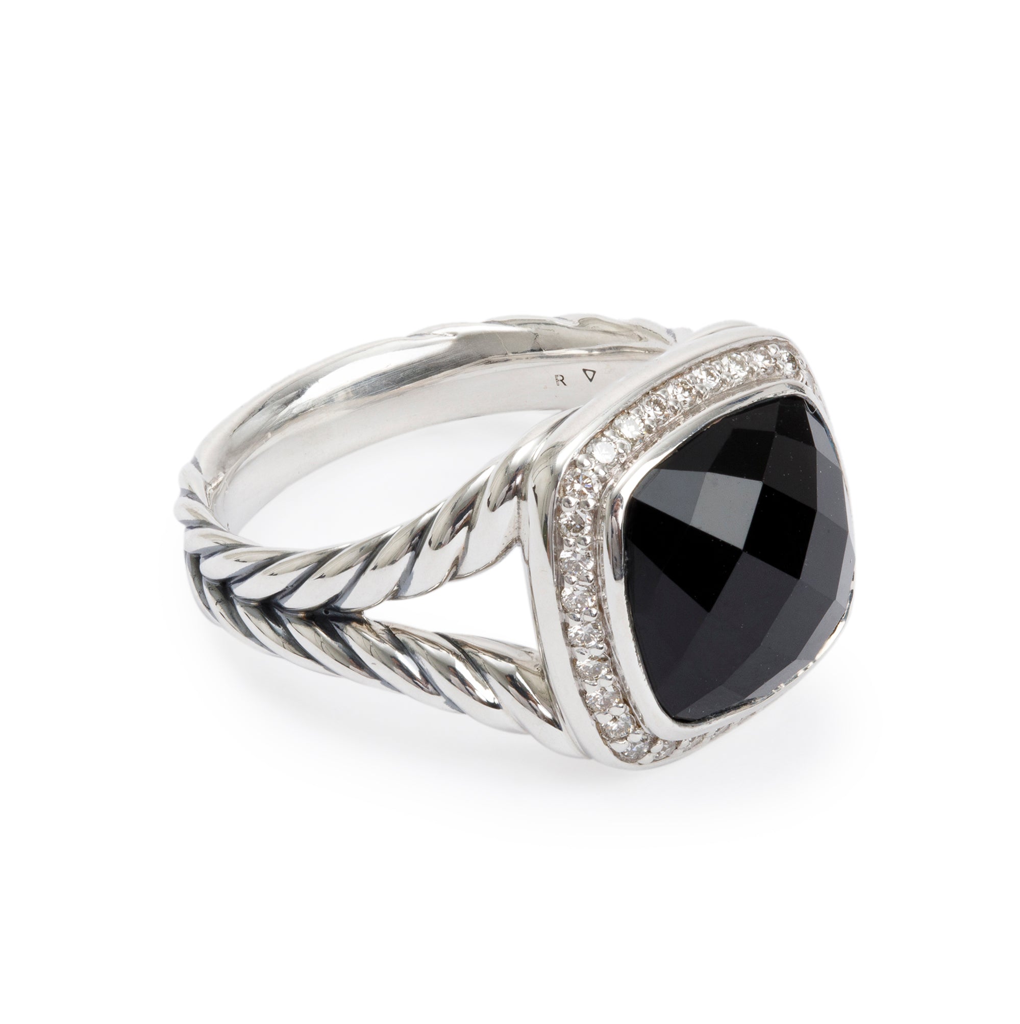 David Yurman Sterling Silver Onyx & Diamond 11 MM Albion Ring, Size 8