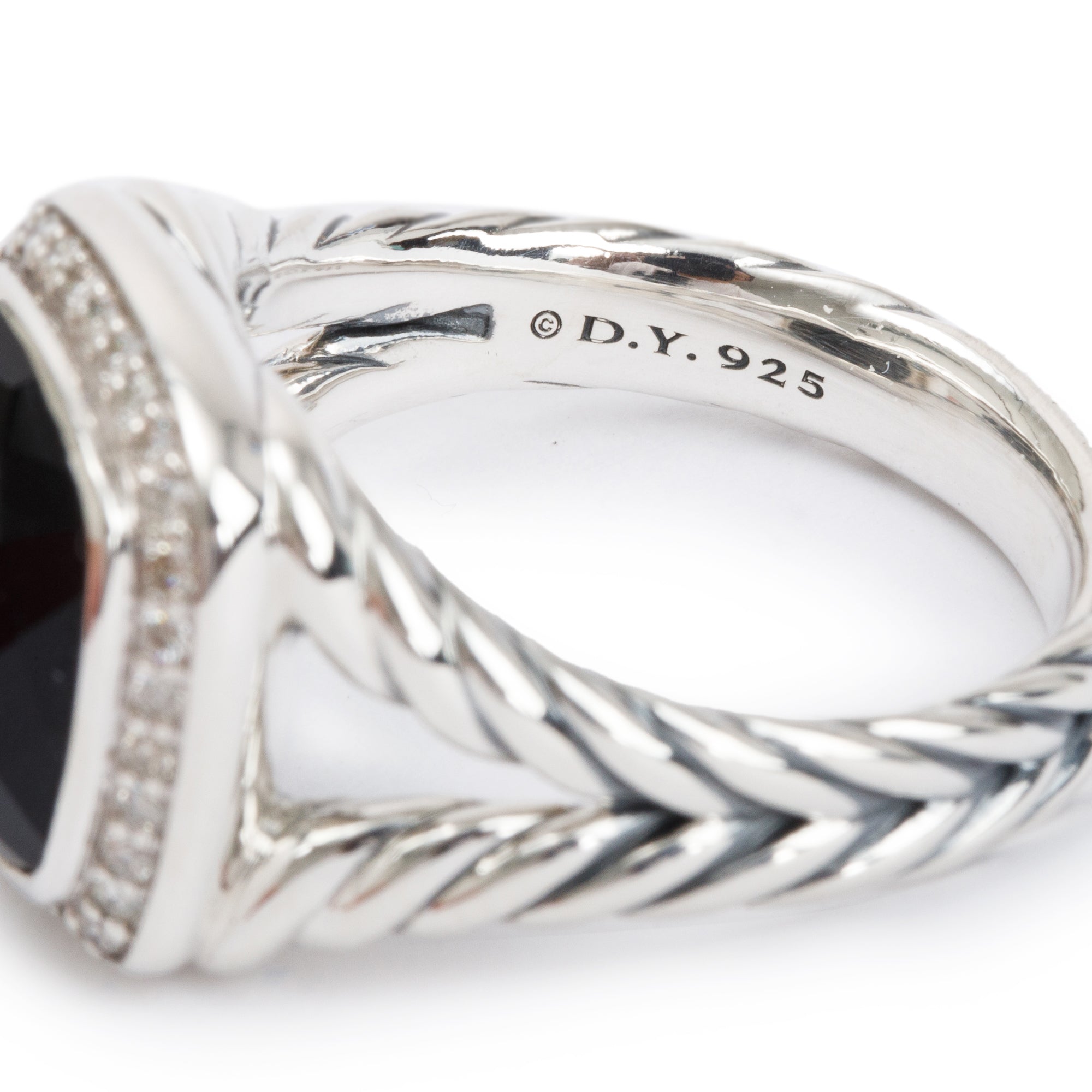 David Yurman Sterling Silver Onyx & Diamond 11 MM Albion Ring, Size 8