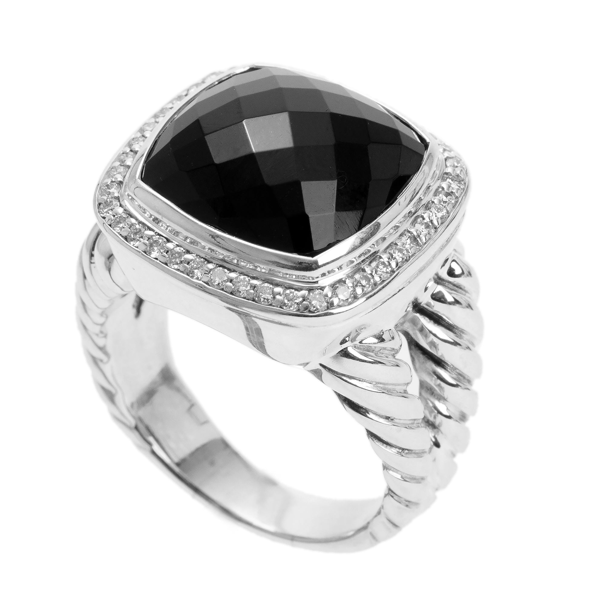 David Yurman Sterling Silver Onyx & Diamond Albion Ring, Size 9
