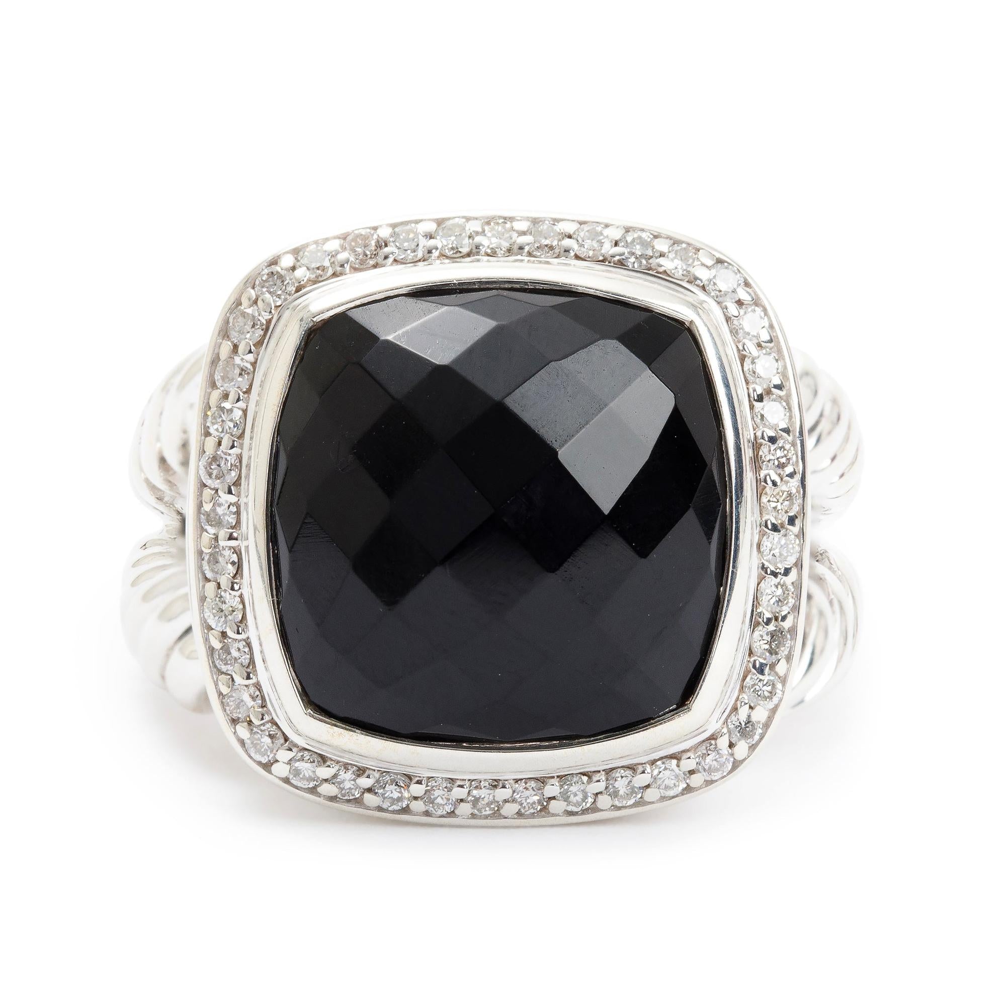 David Yurman Sterling Silver Onyx & Diamond Albion Ring, Size 9