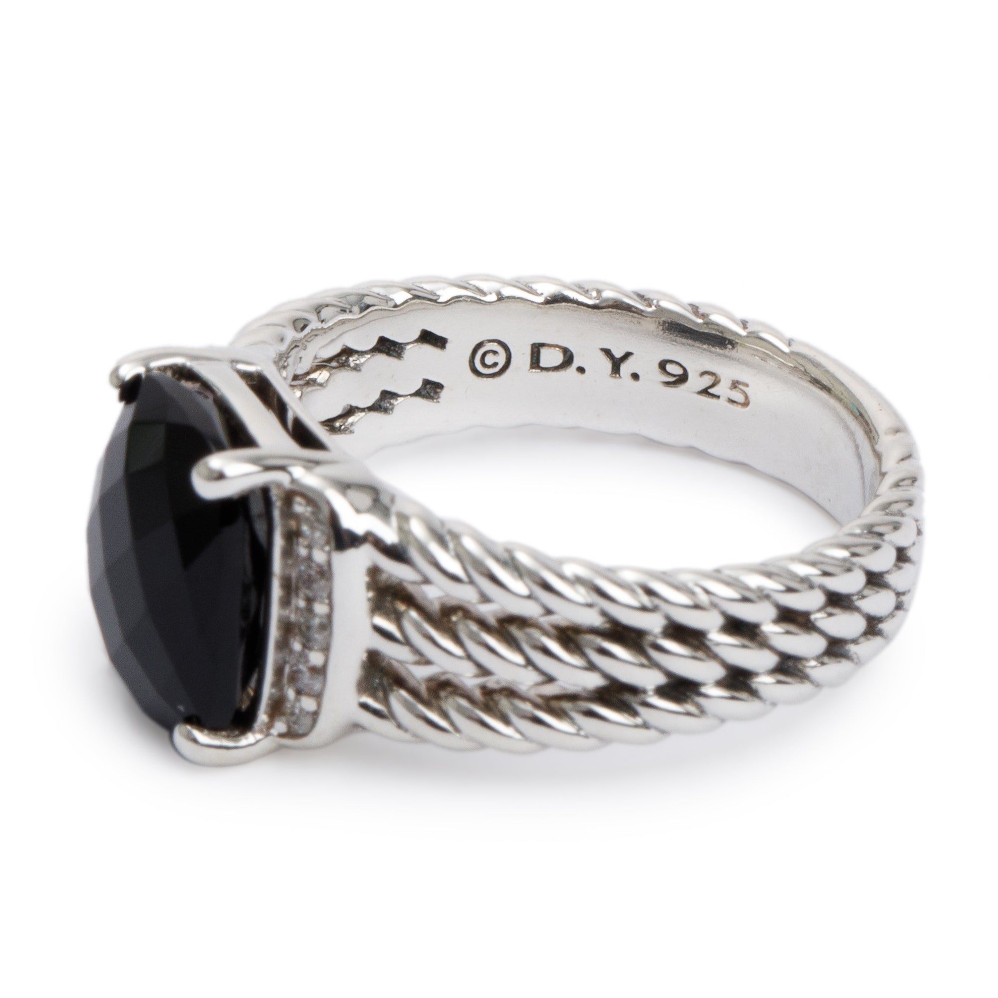 David Yurman Sterling Silver Onyx & Diamond Petite Wheaton Ring, Size 6.5