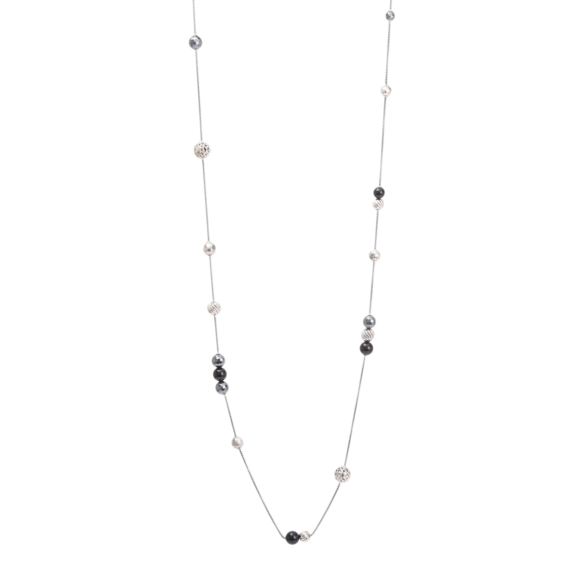 David Yurman Sterling Silver Onyx & Hematine Bead Elements Necklace