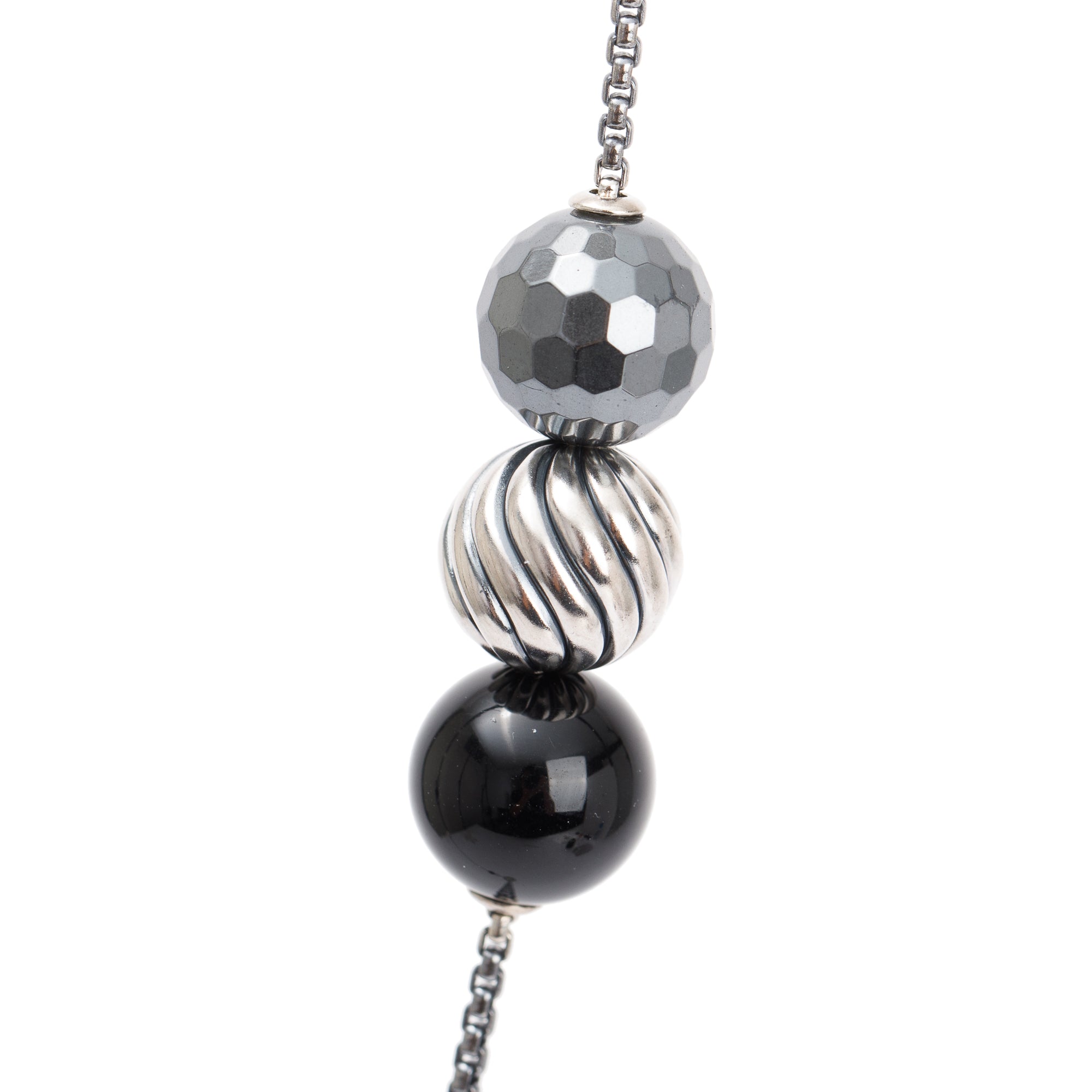 David Yurman Sterling Silver Onyx & Hematine Bead Elements Necklace