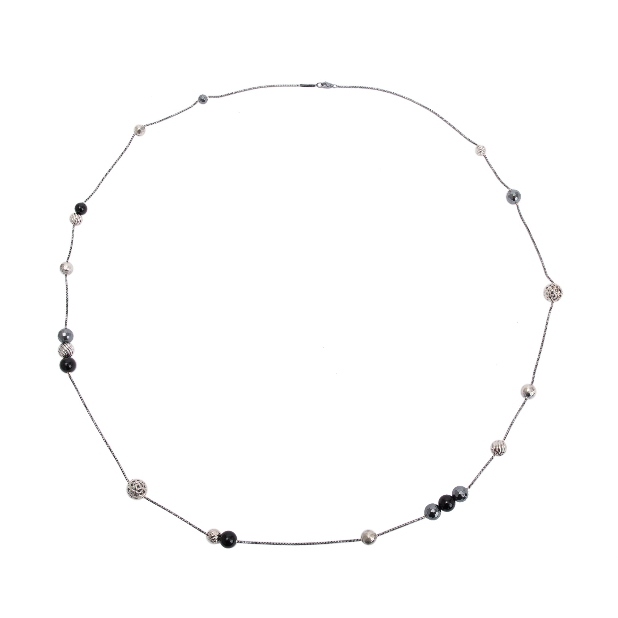 David Yurman Sterling Silver Onyx & Hematine Bead Elements Necklace