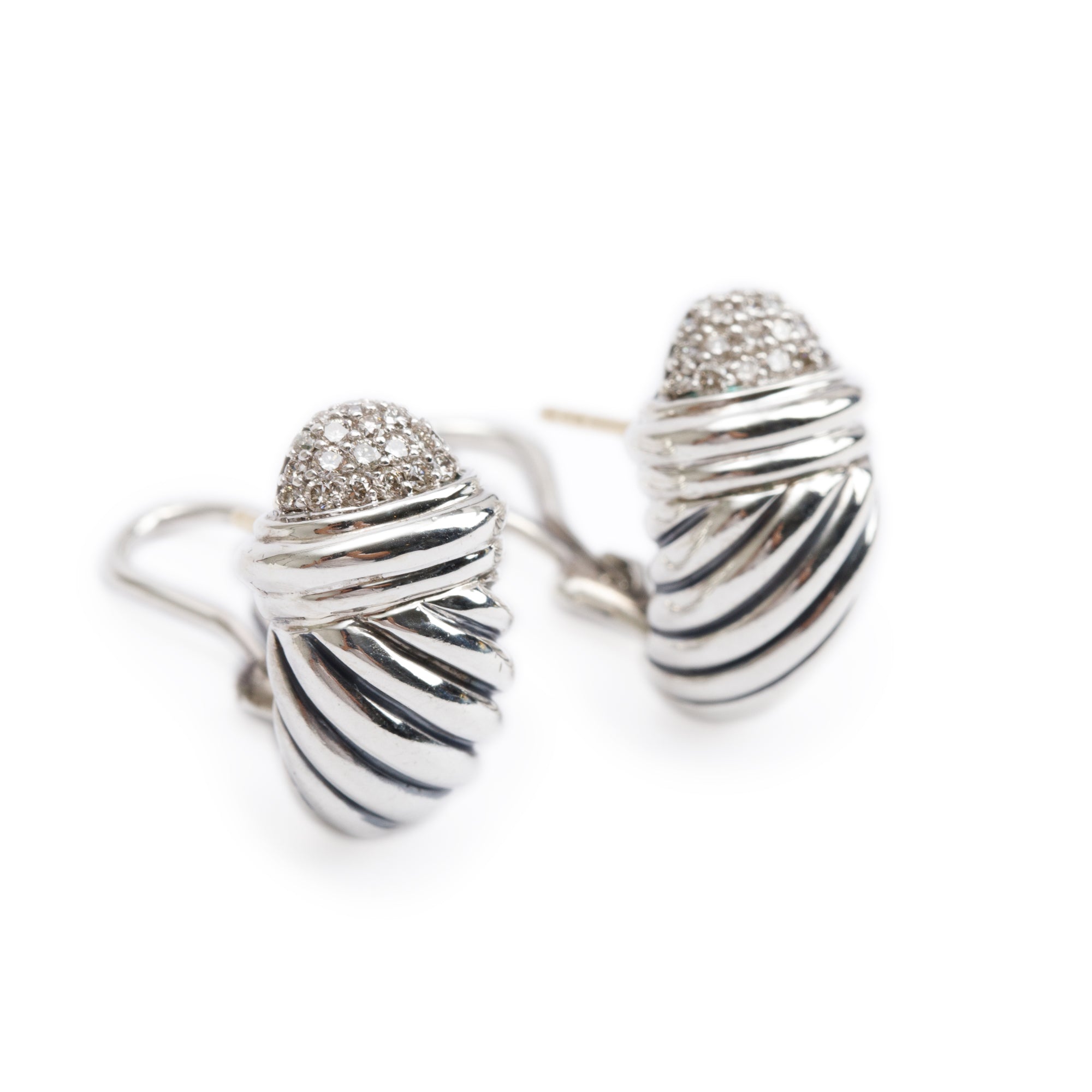David Yurman Sterling Silver Pave Diamond Cable Shrimp Earrings