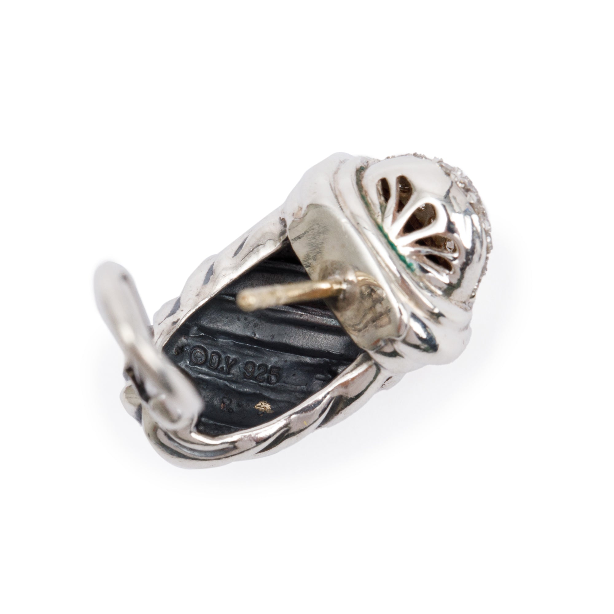 David Yurman Sterling Silver Pave Diamond Cable Shrimp Earrings