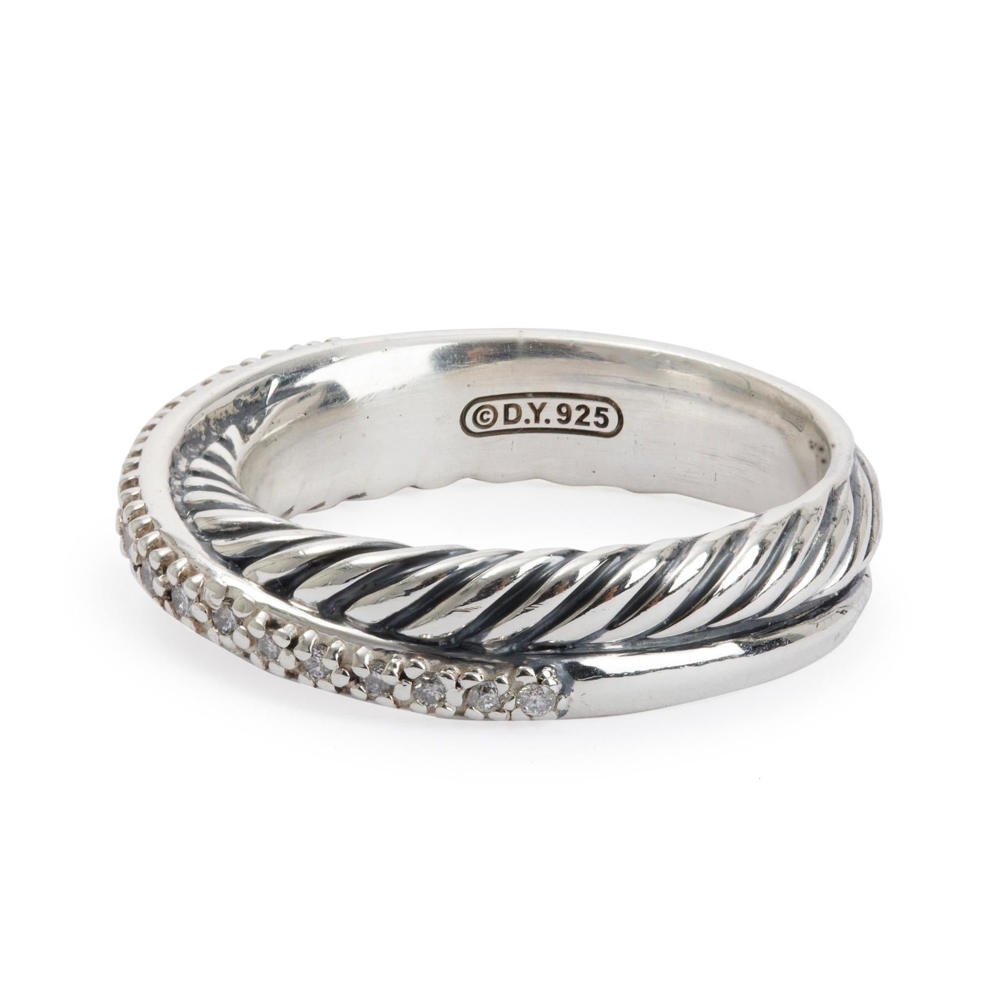 David Yurman Sterling Silver & Pave Diamond Crossover 5.3 MM Band Ring, Size 8