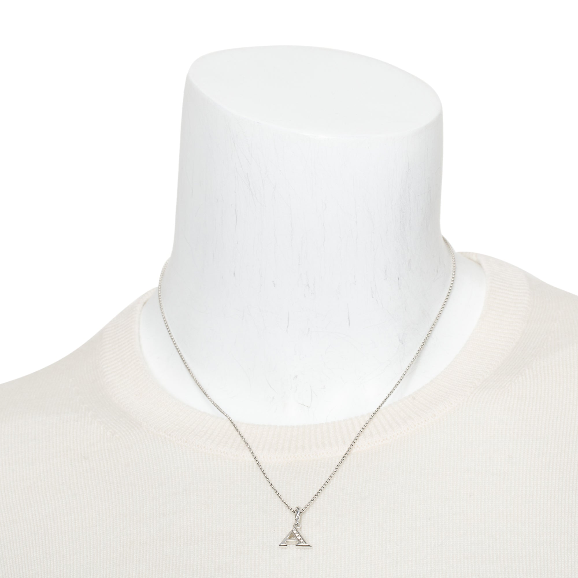 David Yurman Sterling Silver Pave Diamond Letter 'A' Pendant Necklace