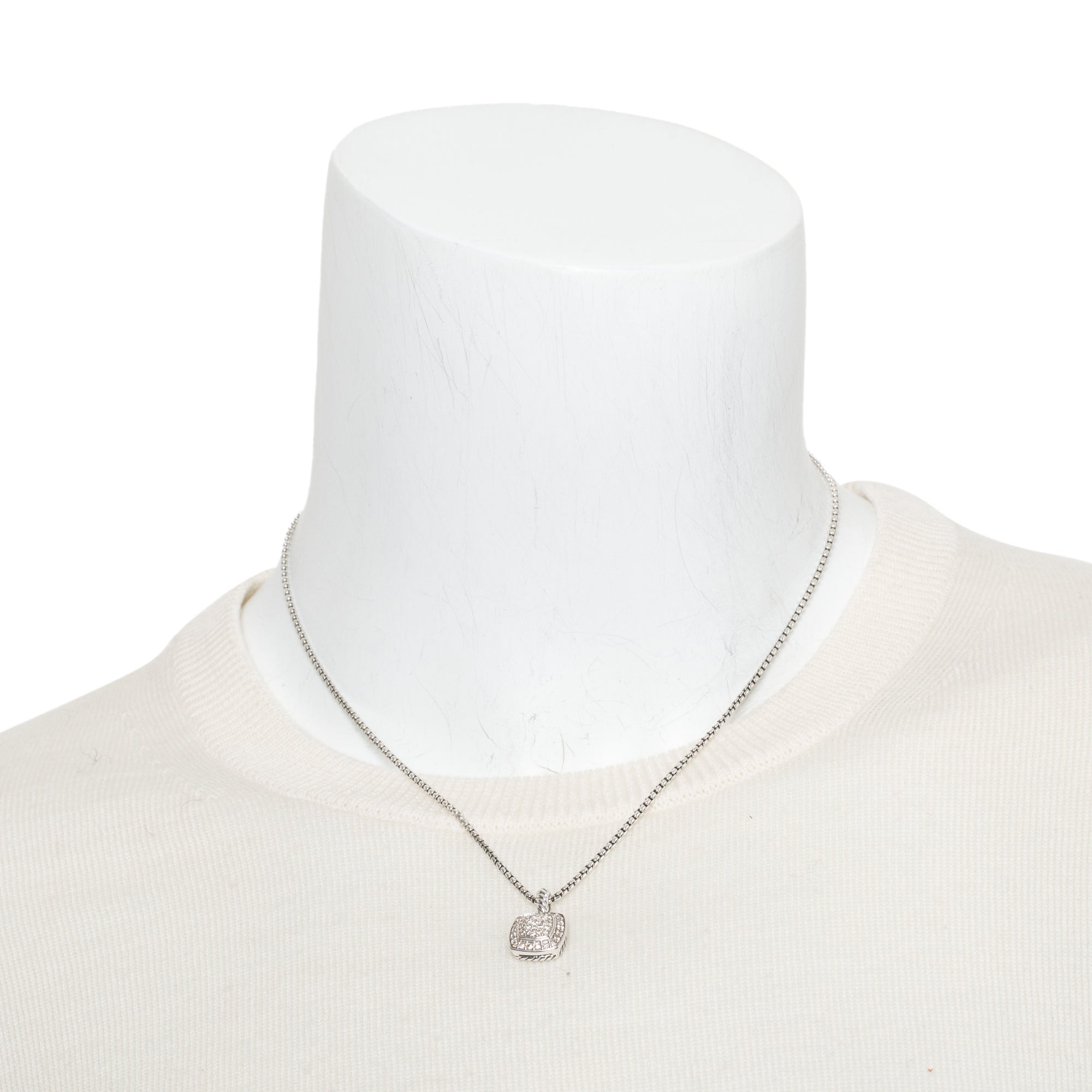 David Yurman Sterling Silver Pave Diamond Petite Albion Pendant Necklace