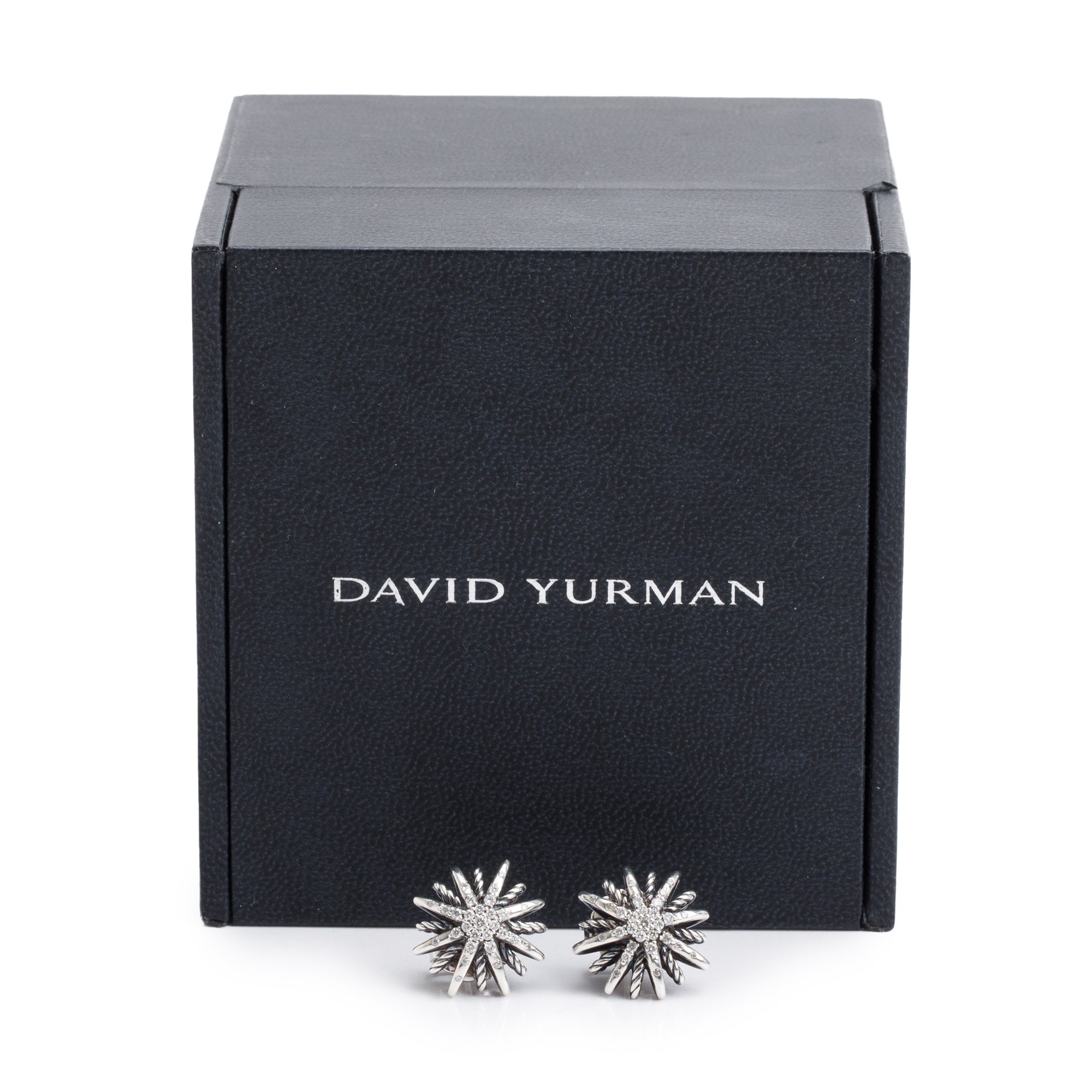David Yurman Sterling Silver Pave Diamond Starburst Stud Earrings w/ Box