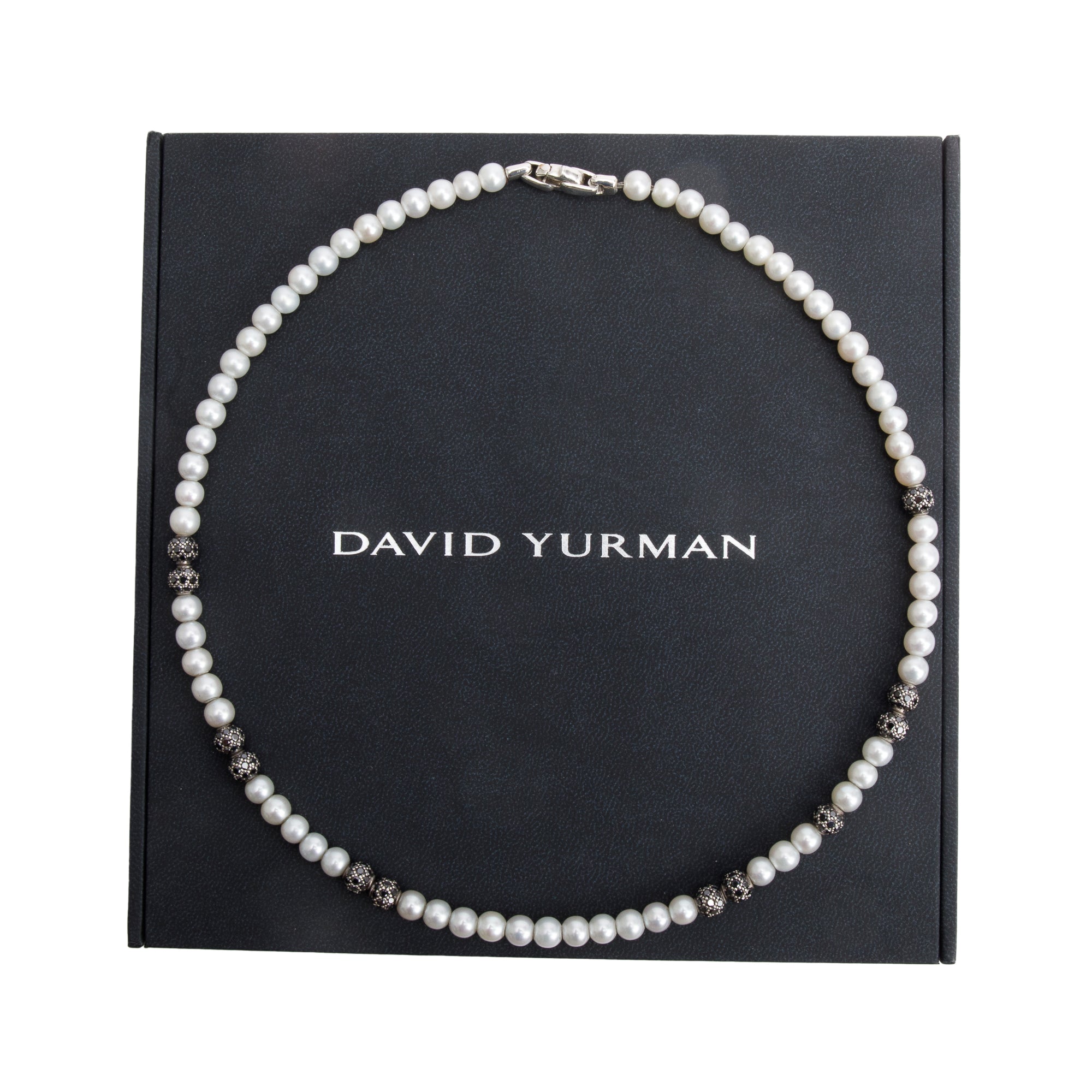 David Yurman Sterling Silver Pearl & Black Diamond Spiritual Beads Necklace w/ Box & Receipt