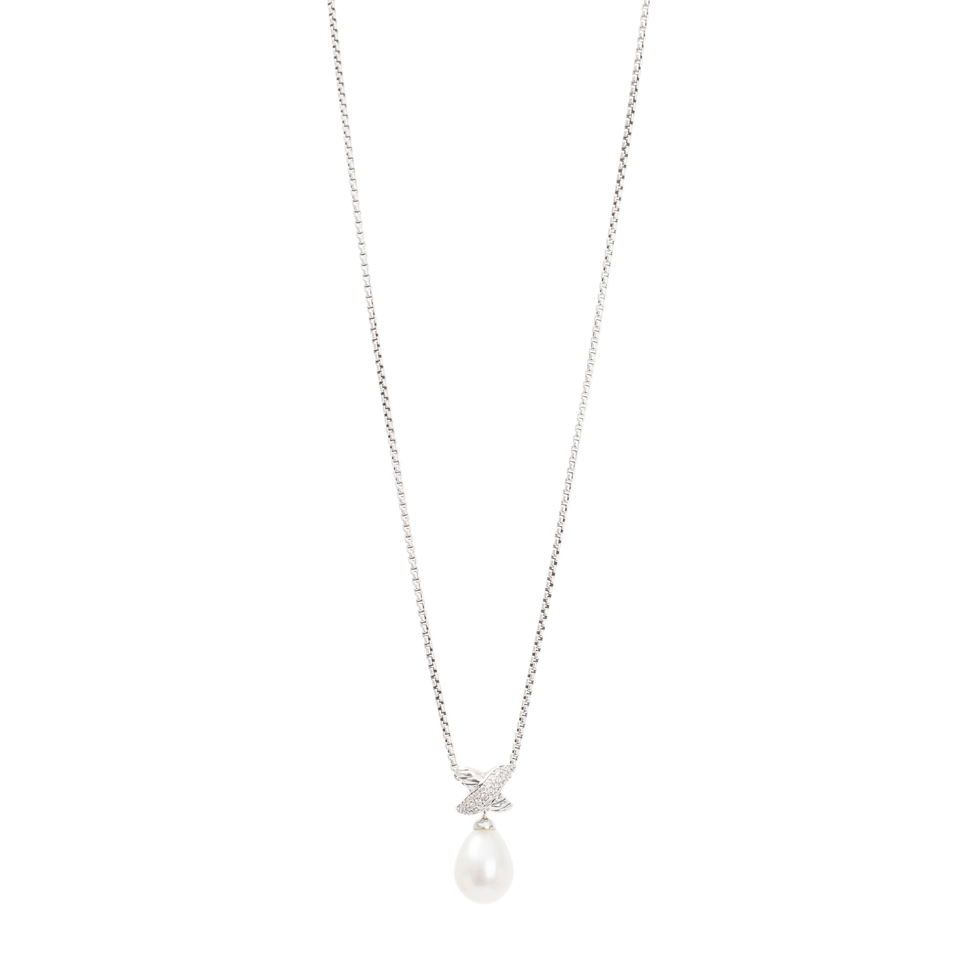 David Yurman Sterling Silver Pearl & Diamond Crossover X Pendant Necklace
