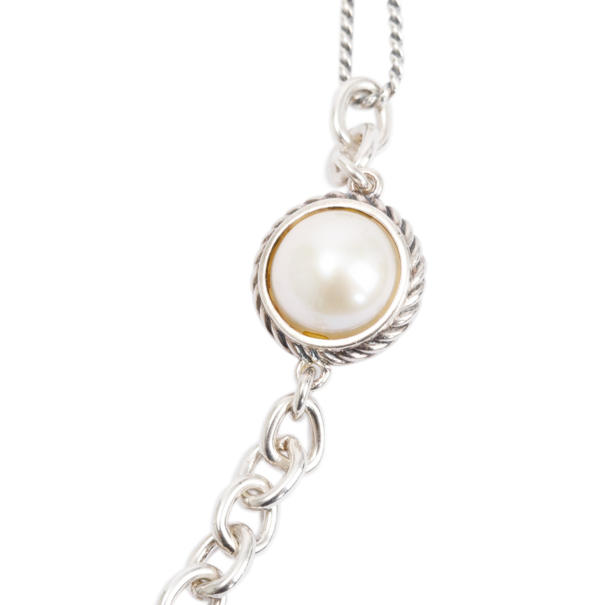 David Yurman Sterling Silver Pearl Figaro Chain Necklace