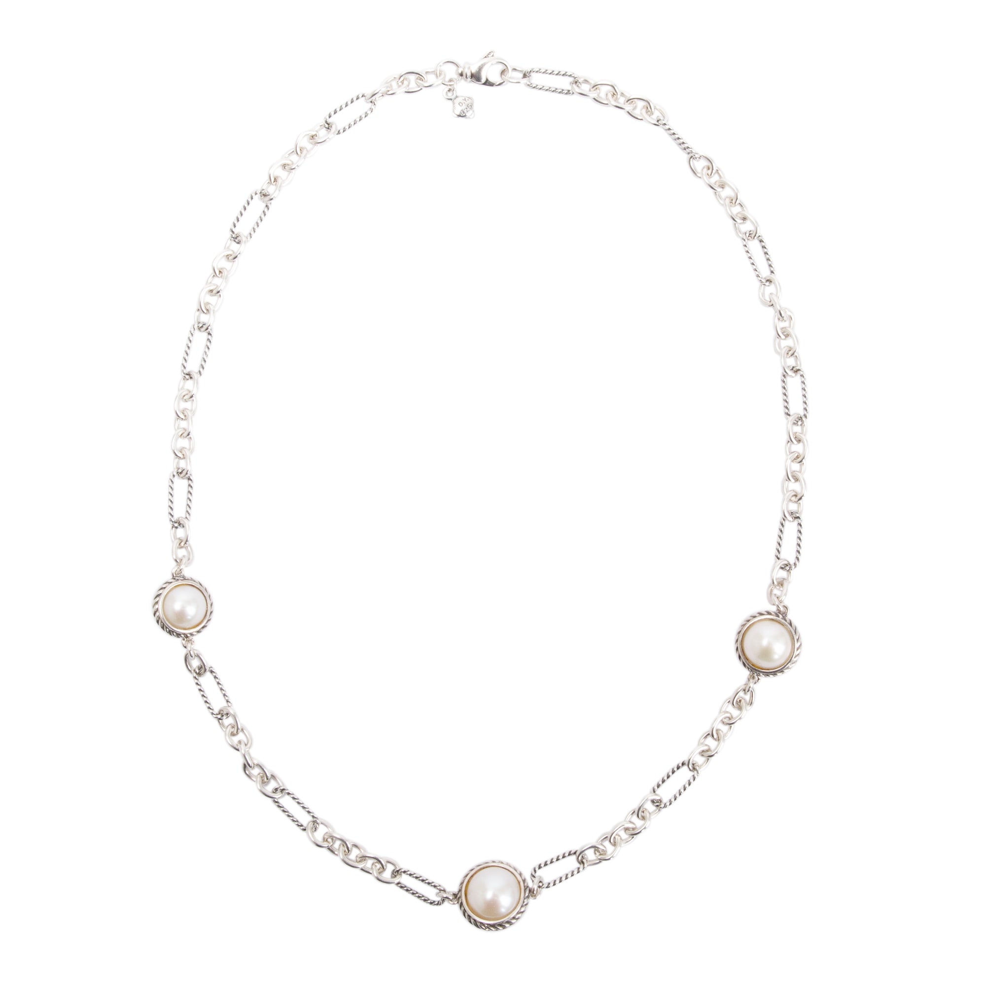 David Yurman Sterling Silver Pearl Figaro Chain Necklace