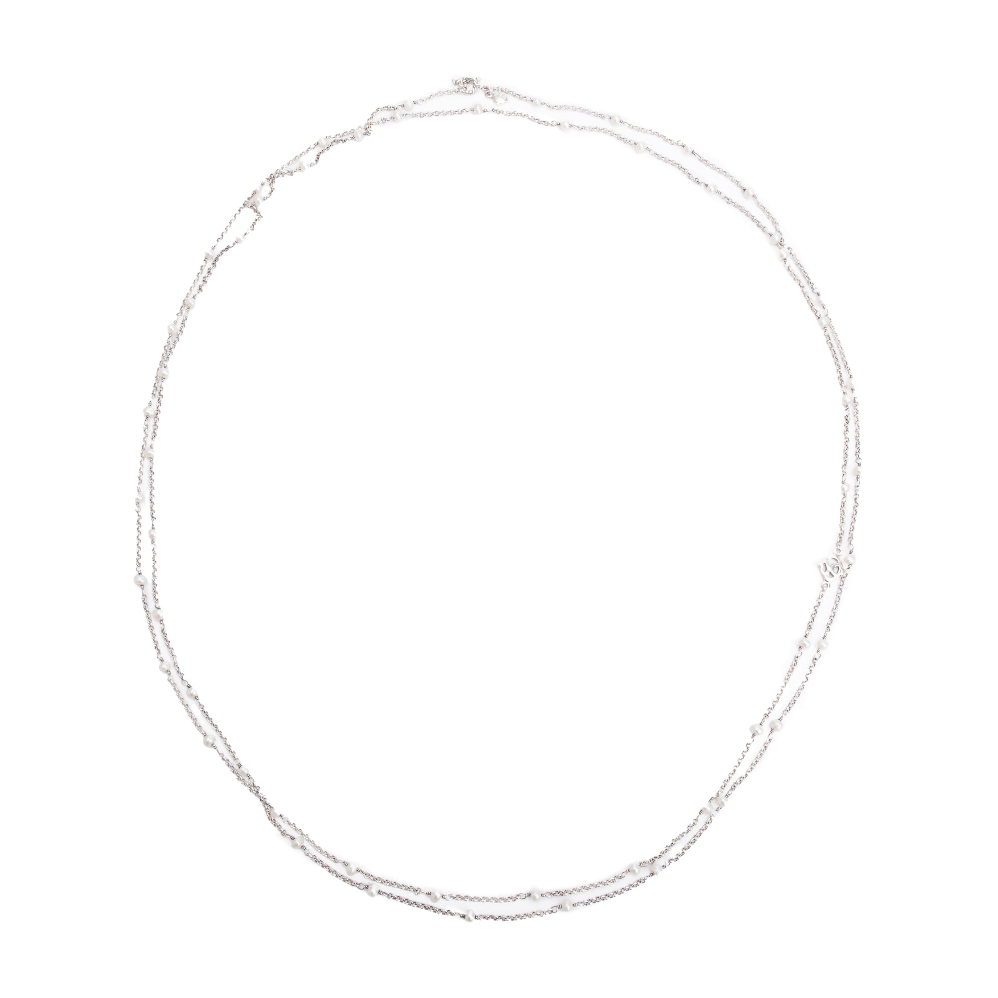 David Yurman Sterling Silver Pearl Logo Long Station Necklace