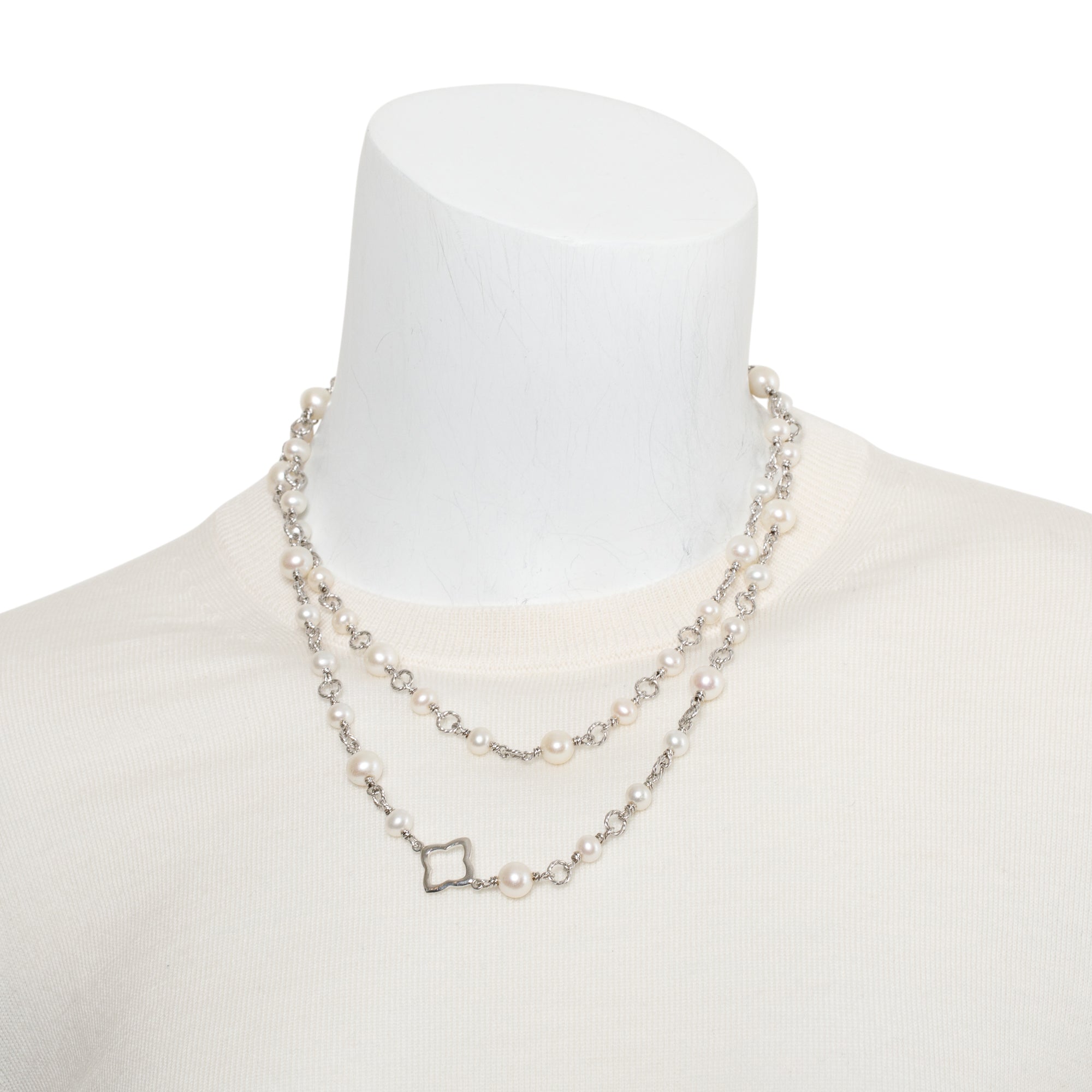 David Yurman Sterling Silver Pearl Quatrefoil Station Necklace