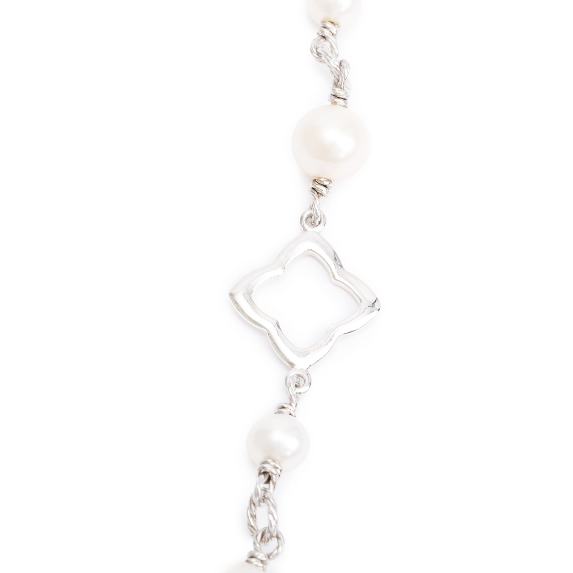 David Yurman Sterling Silver Pearl Quatrefoil Station Necklace