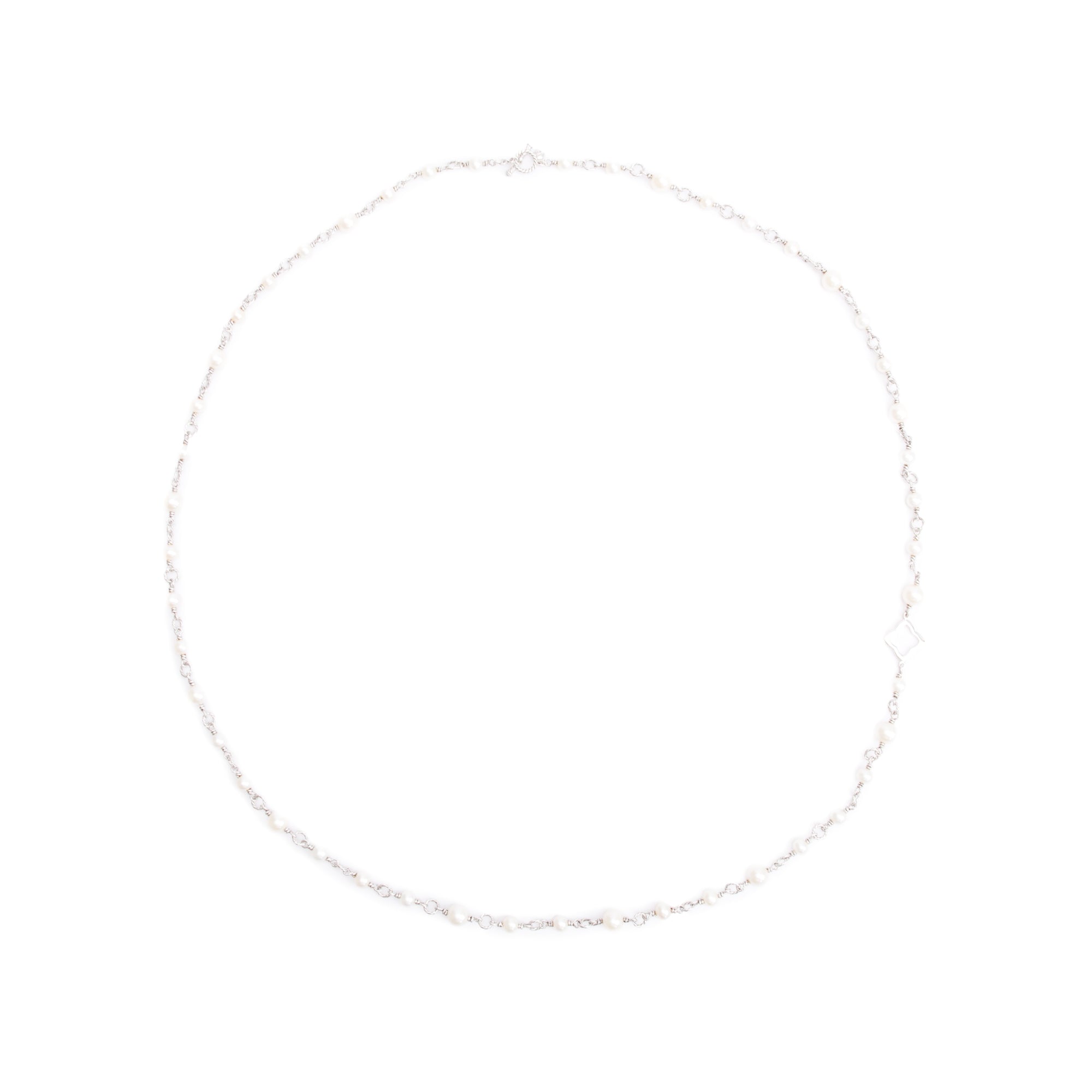 David Yurman Sterling Silver Pearl Quatrefoil Station Necklace