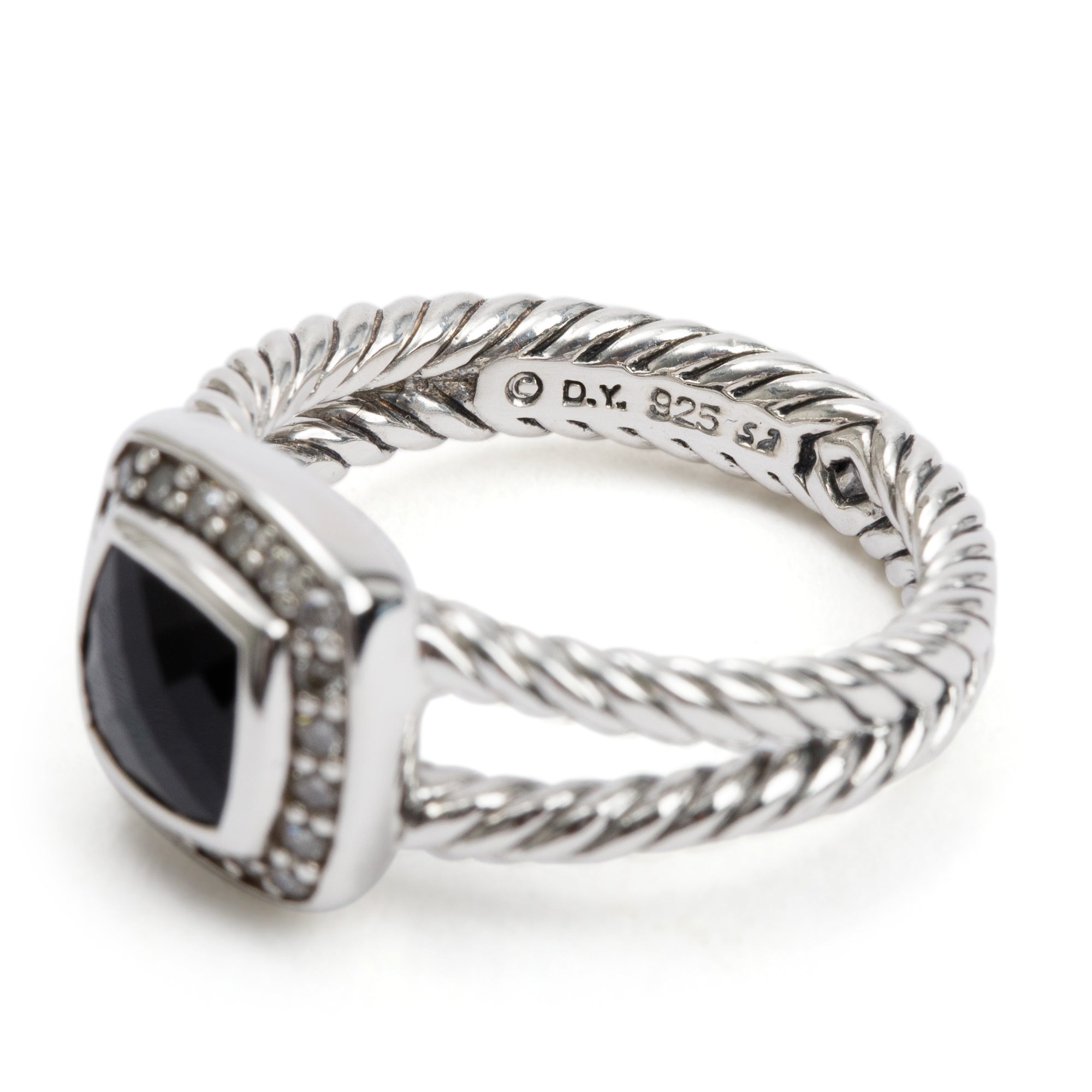 David Yurman Sterling Silver Petite Albion Ring with Black Onyx & Diamonds, Size 6