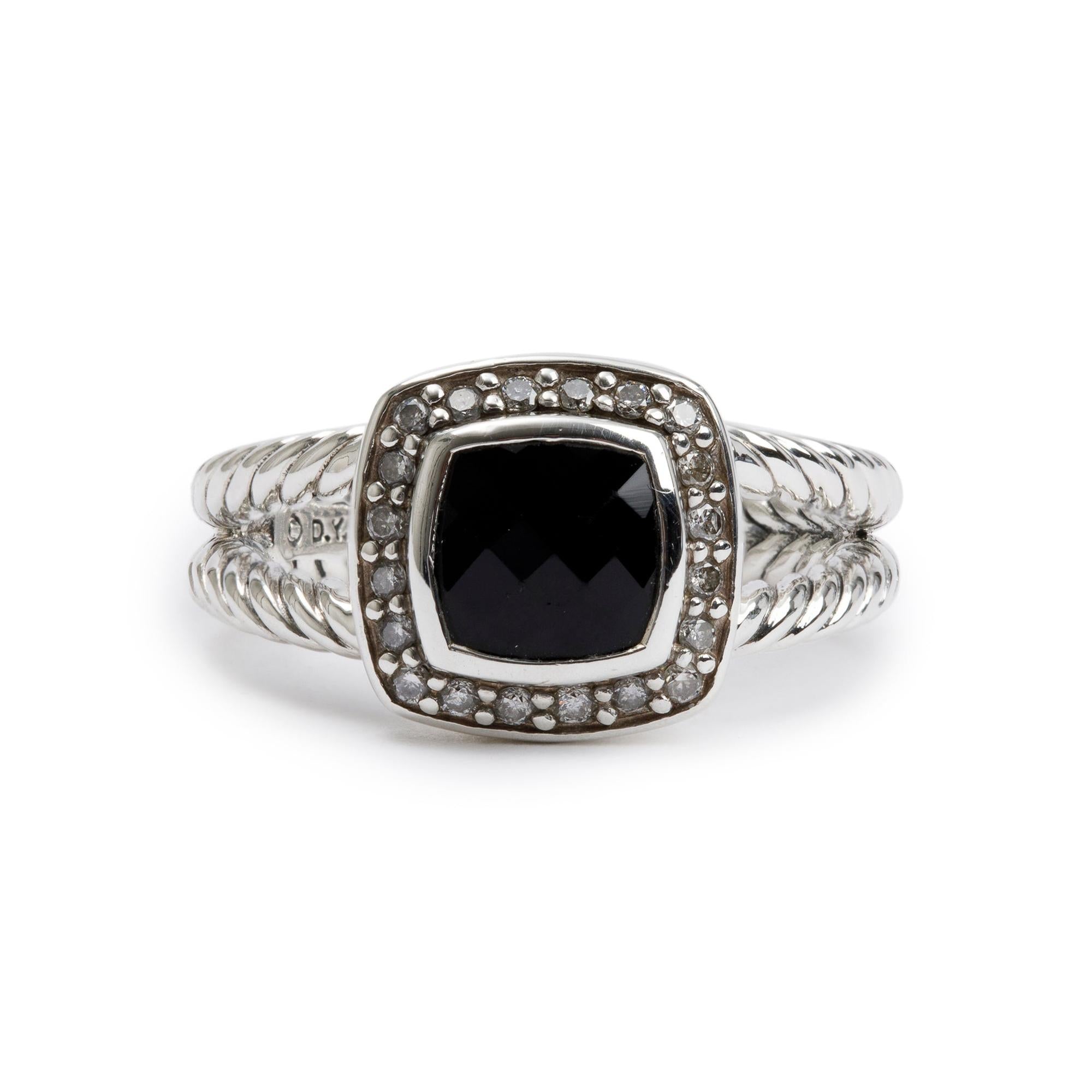 David Yurman Sterling Silver Petite Albion Ring with Black Onyx & Diamonds, Size 6