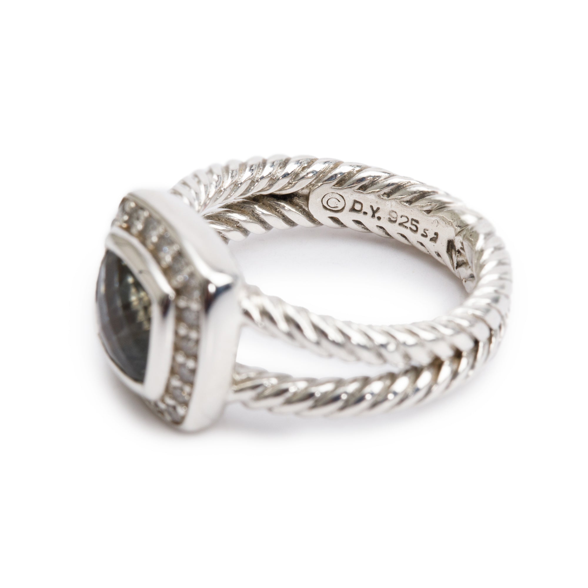 David Yurman Sterling Silver Petite Albion Ring with Prasiolite & Diamonds, Size 5