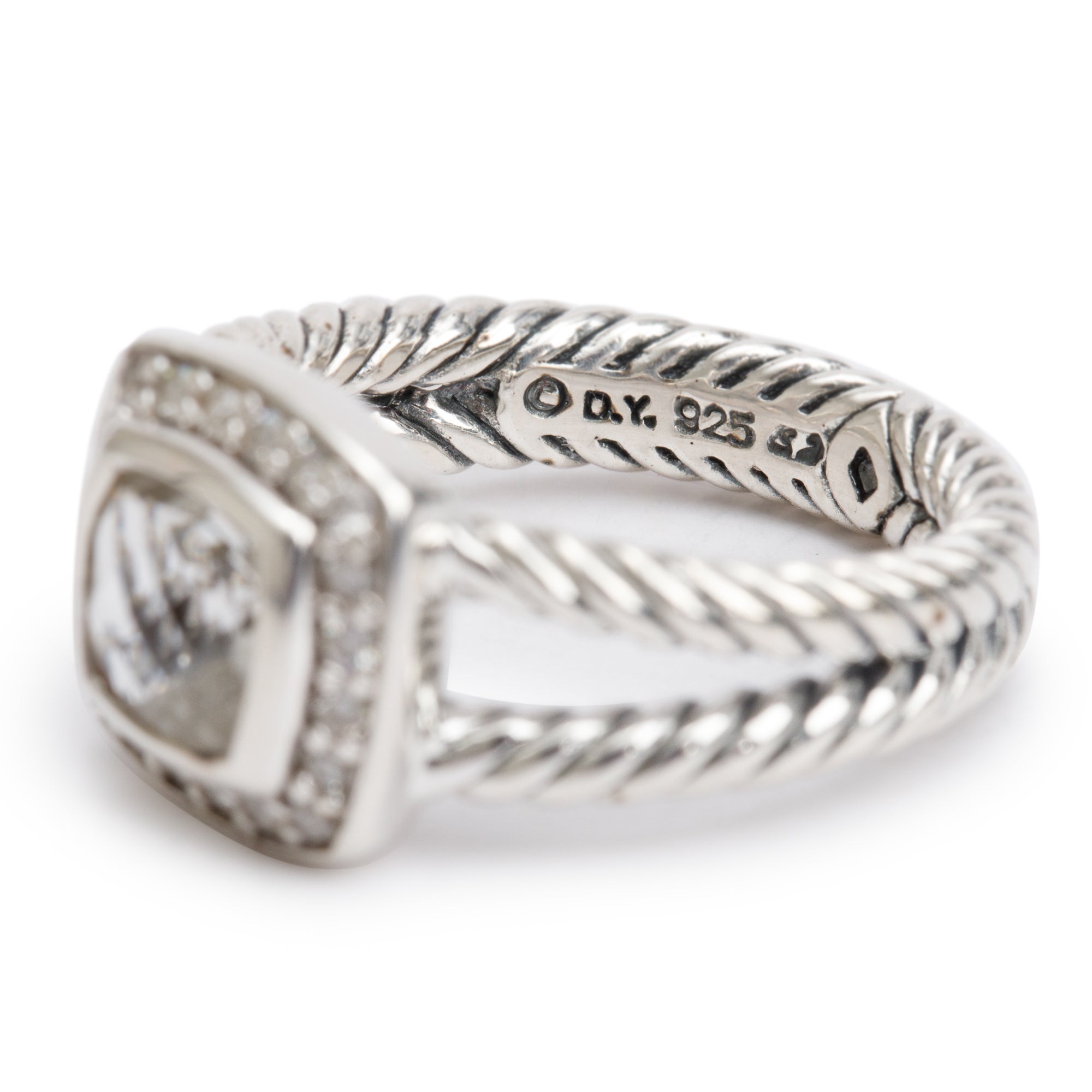 David Yurman Sterling Silver Petite Albion Ring with Topaz & Diamonds, Size 5.5