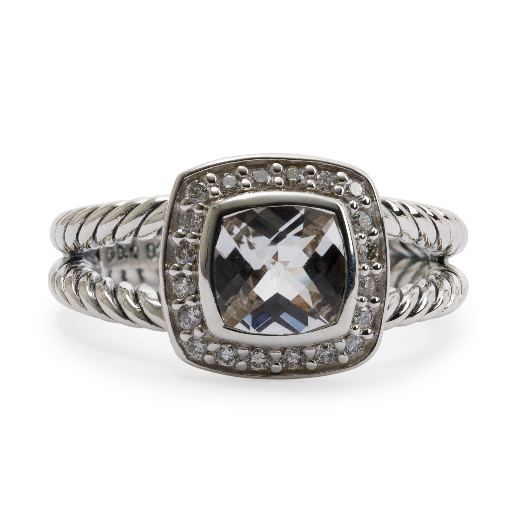 David Yurman Sterling Silver Petite Albion Ring with White Topaz and Diamonds
