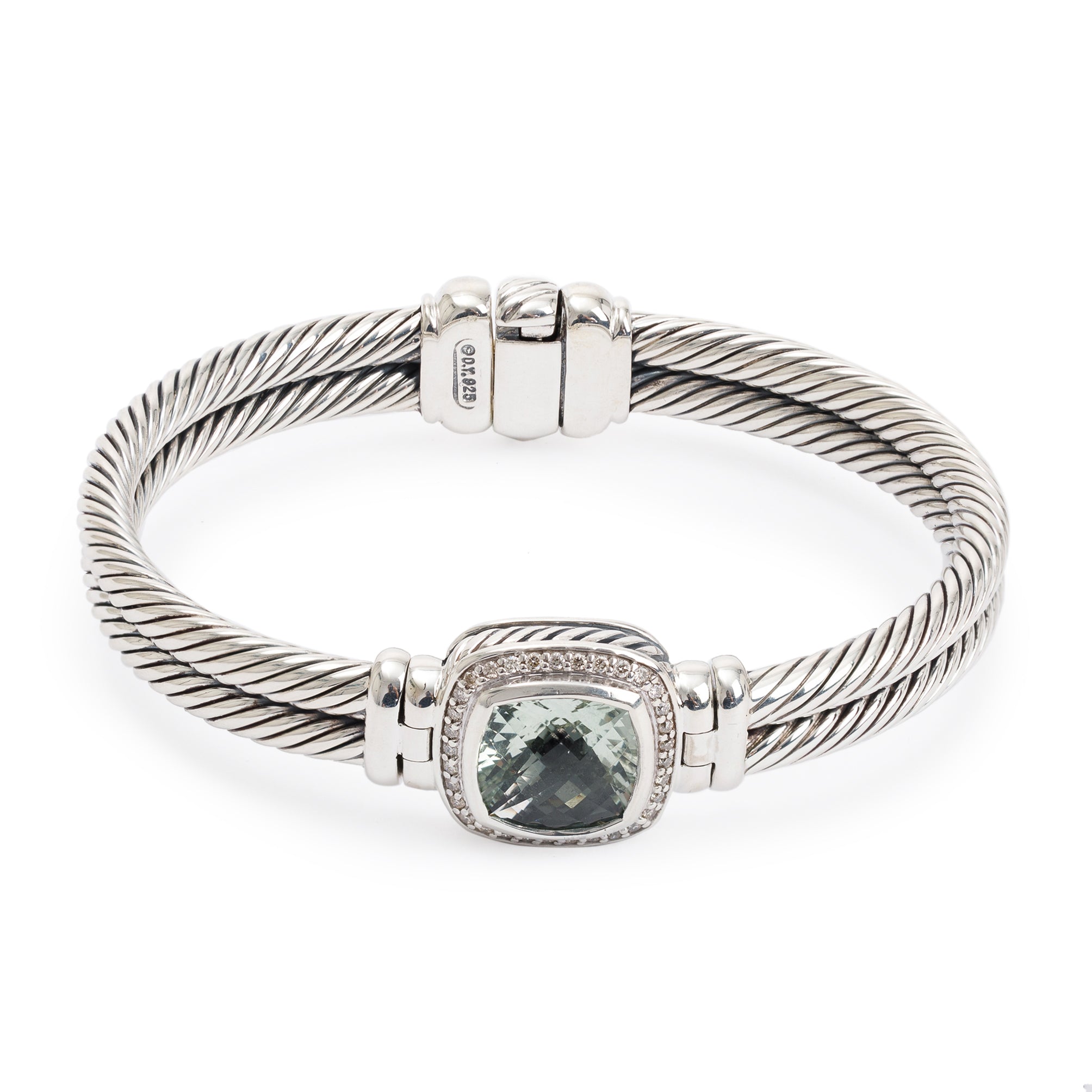 David Yurman Sterling Silver Prasiolite & Diamond Albion Double Cable Bracelet