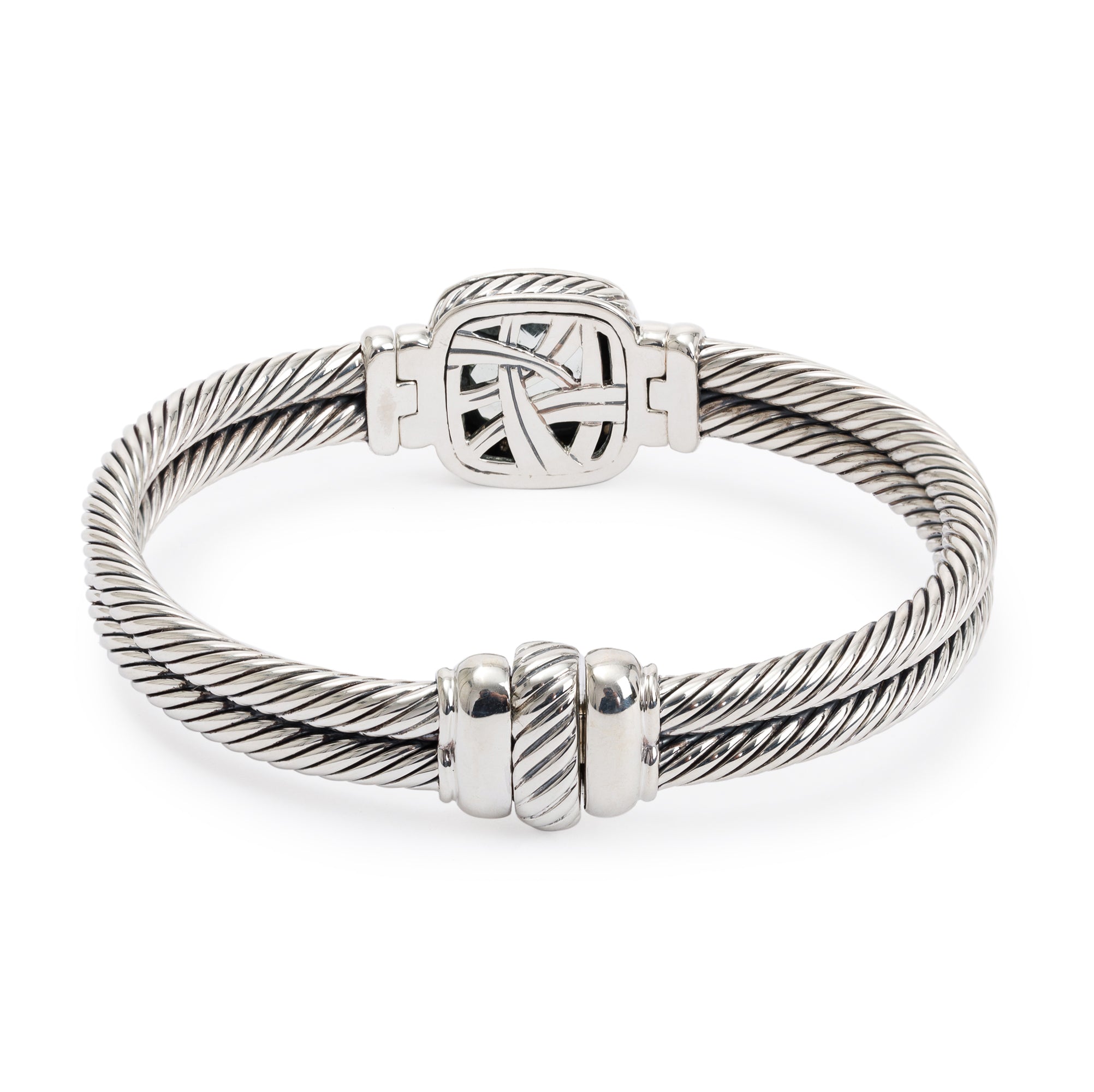 David Yurman Sterling Silver Prasiolite & Diamond Albion Double Cable Bracelet