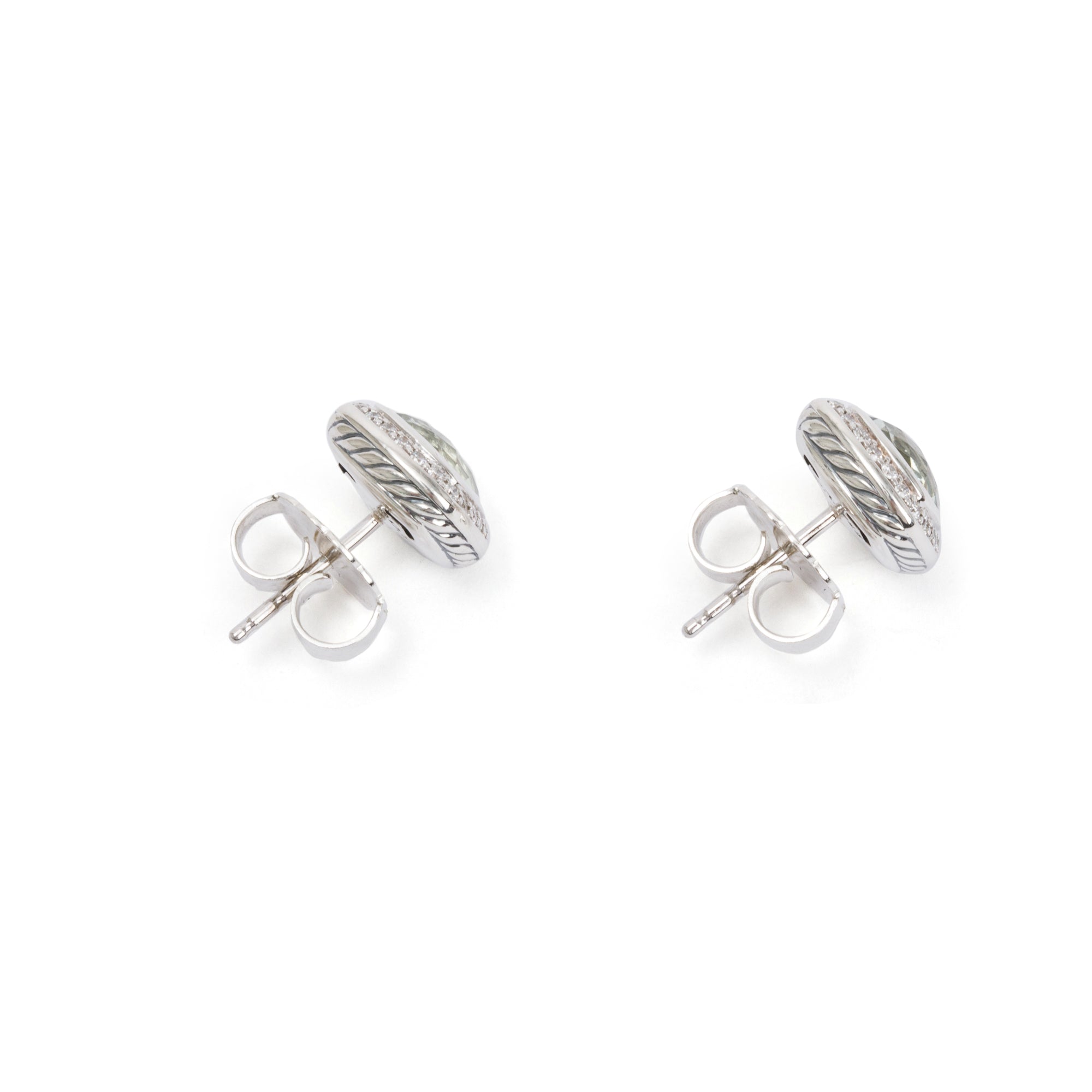 David Yurman Sterling Silver Prasiolite & Diamond Albion Stud Earrings